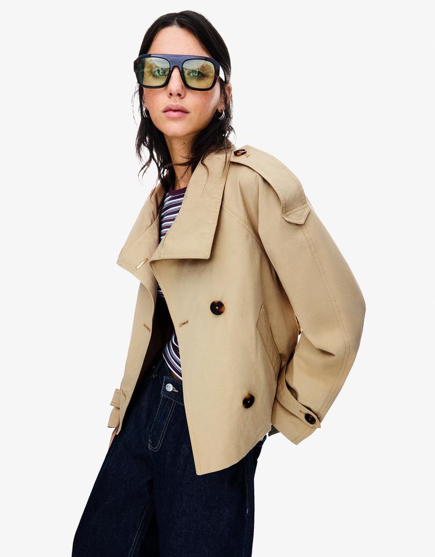 Rowan - Cropped High Collar Waterproof Belted Trenchcoat Woman