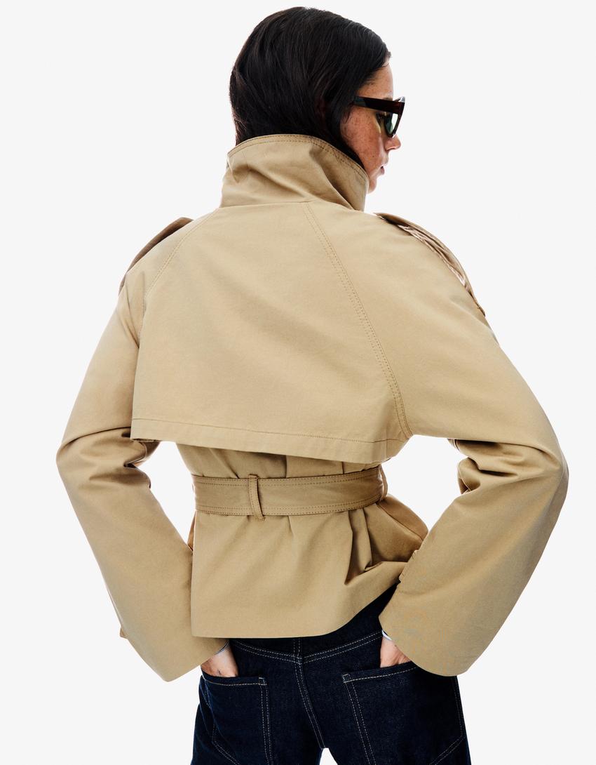 Rowan - Cropped High Collar Waterproof Belted Trenchcoat Woman