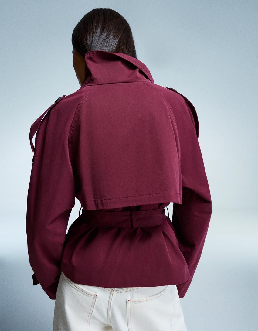 Rowan - Cropped High Collar Waterproof Belted Trenchcoat Woman