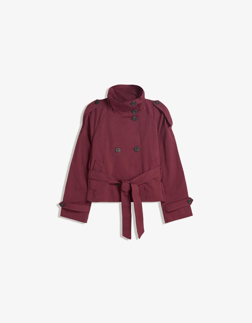 Rowan - Cropped High Collar Waterproof Belted Trenchcoat Woman