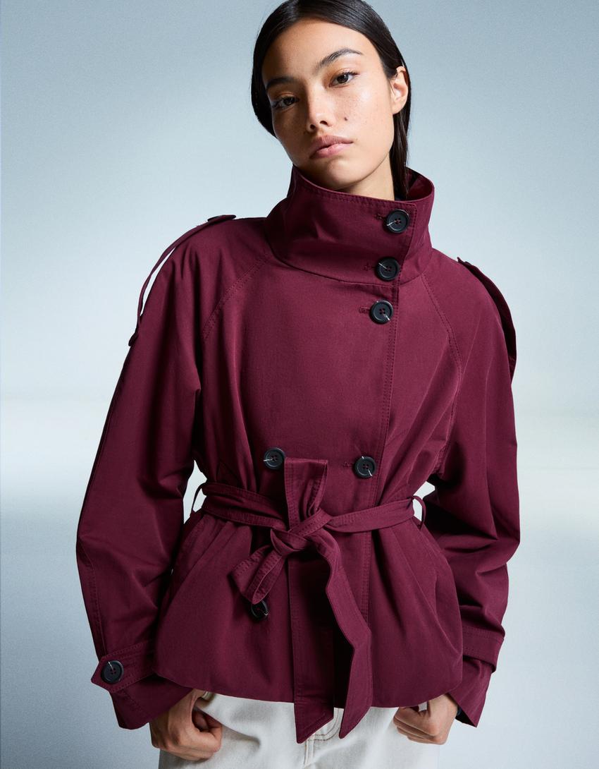 Rowan - Cropped High Collar Waterproof Belted Trenchcoat Woman