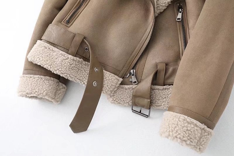 Nuzk - Women’s Fleece Suede Biker Jacket