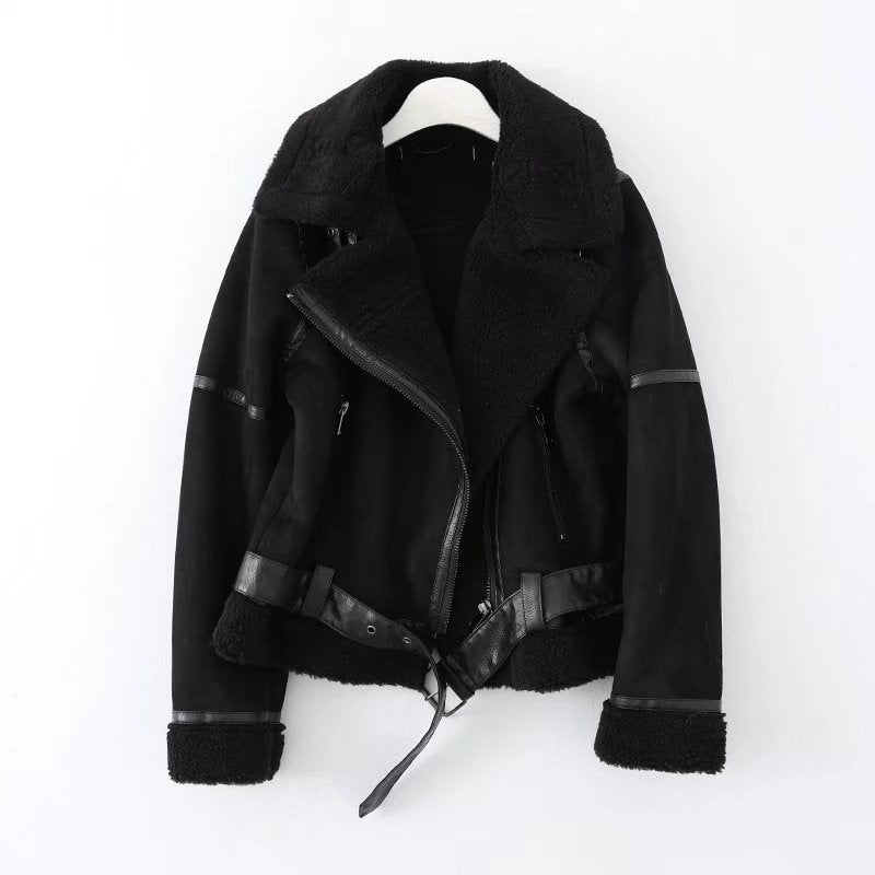 Nuzk - Women’s Fleece Suede Biker Jacket