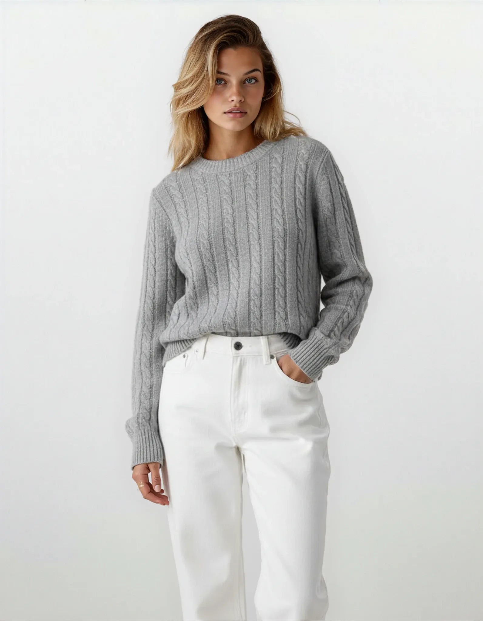 Clara – Cable-Knit Crewneck Sweater or Women