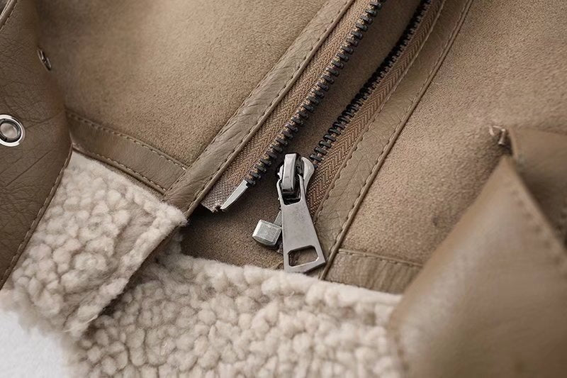 Nuzk - Women’s Fleece Suede Biker Jacket