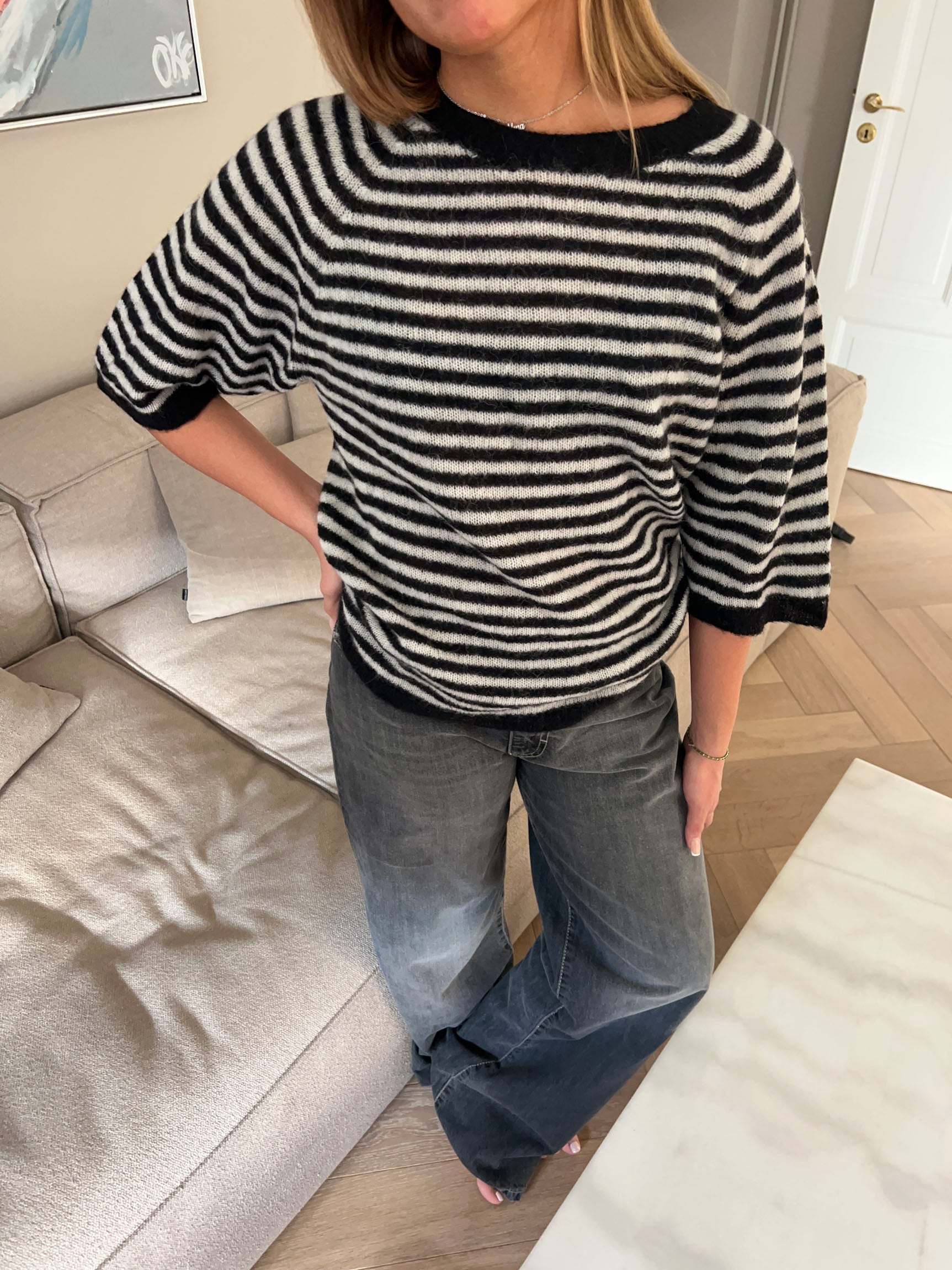 Stella – Black & White Striped Knit Top