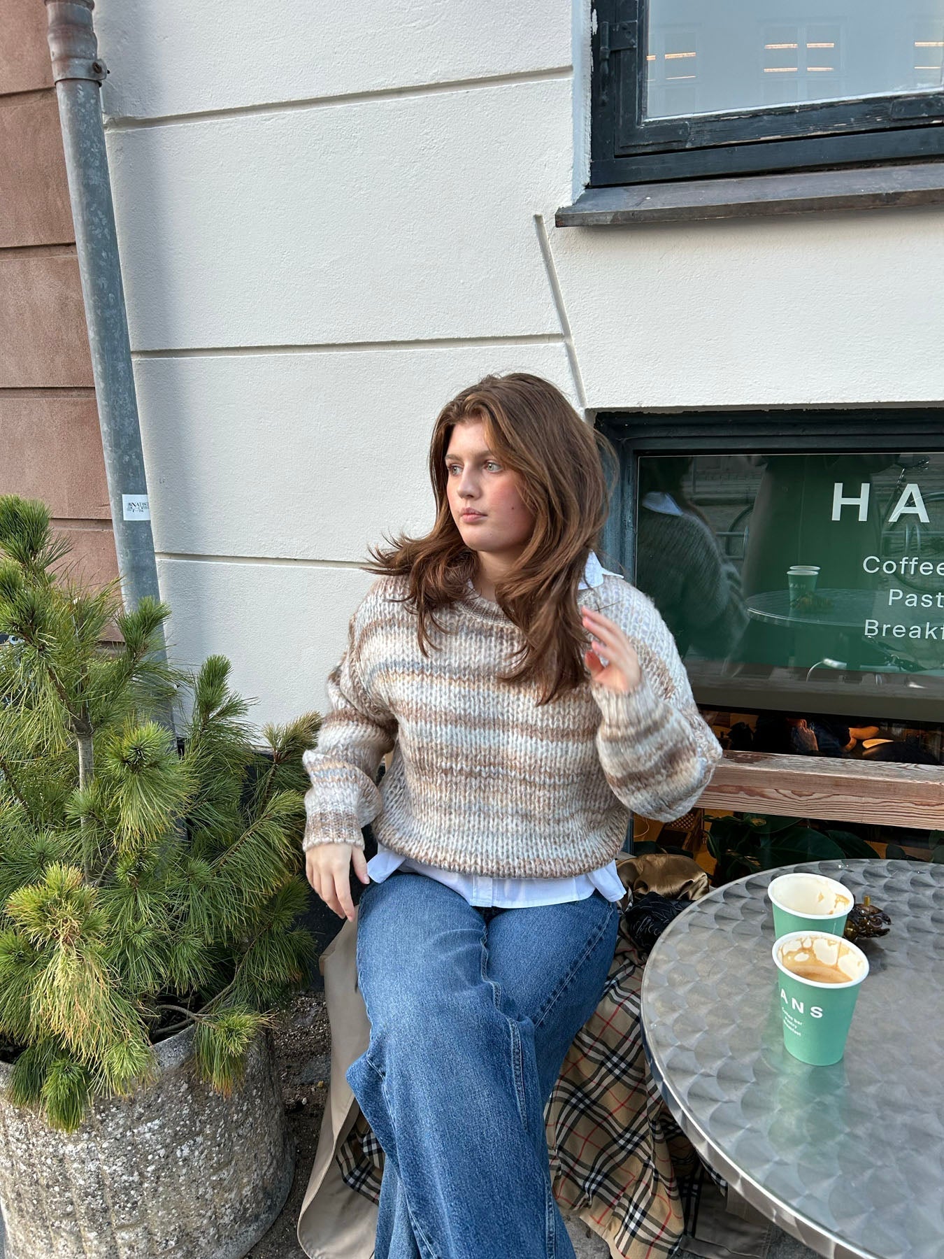 Naomi – Beige Striped Knit Sweater