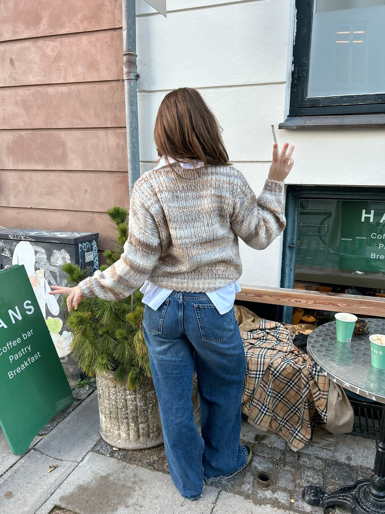 Naomi – Beige Striped Knit Sweater