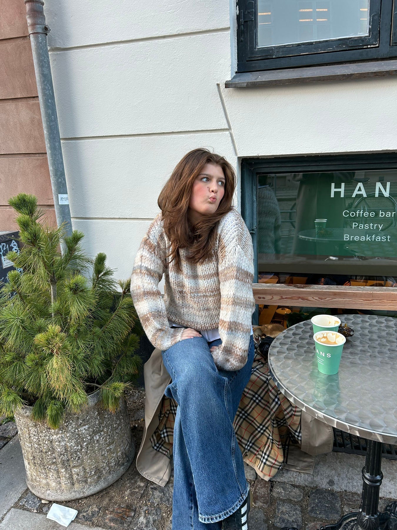 Naomi – Beige Striped Knit Sweater