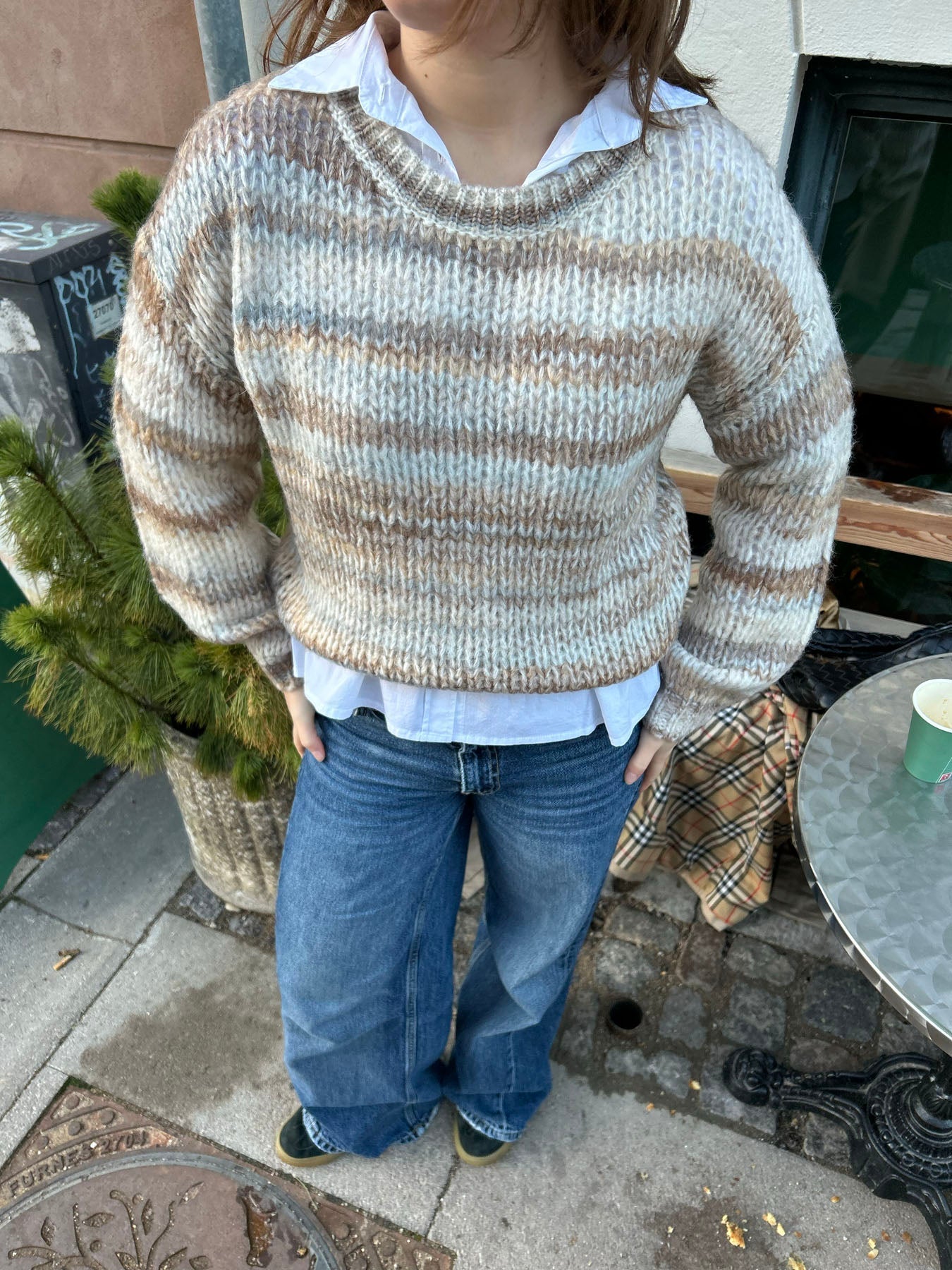 Naomi – Beige Striped Knit Sweater