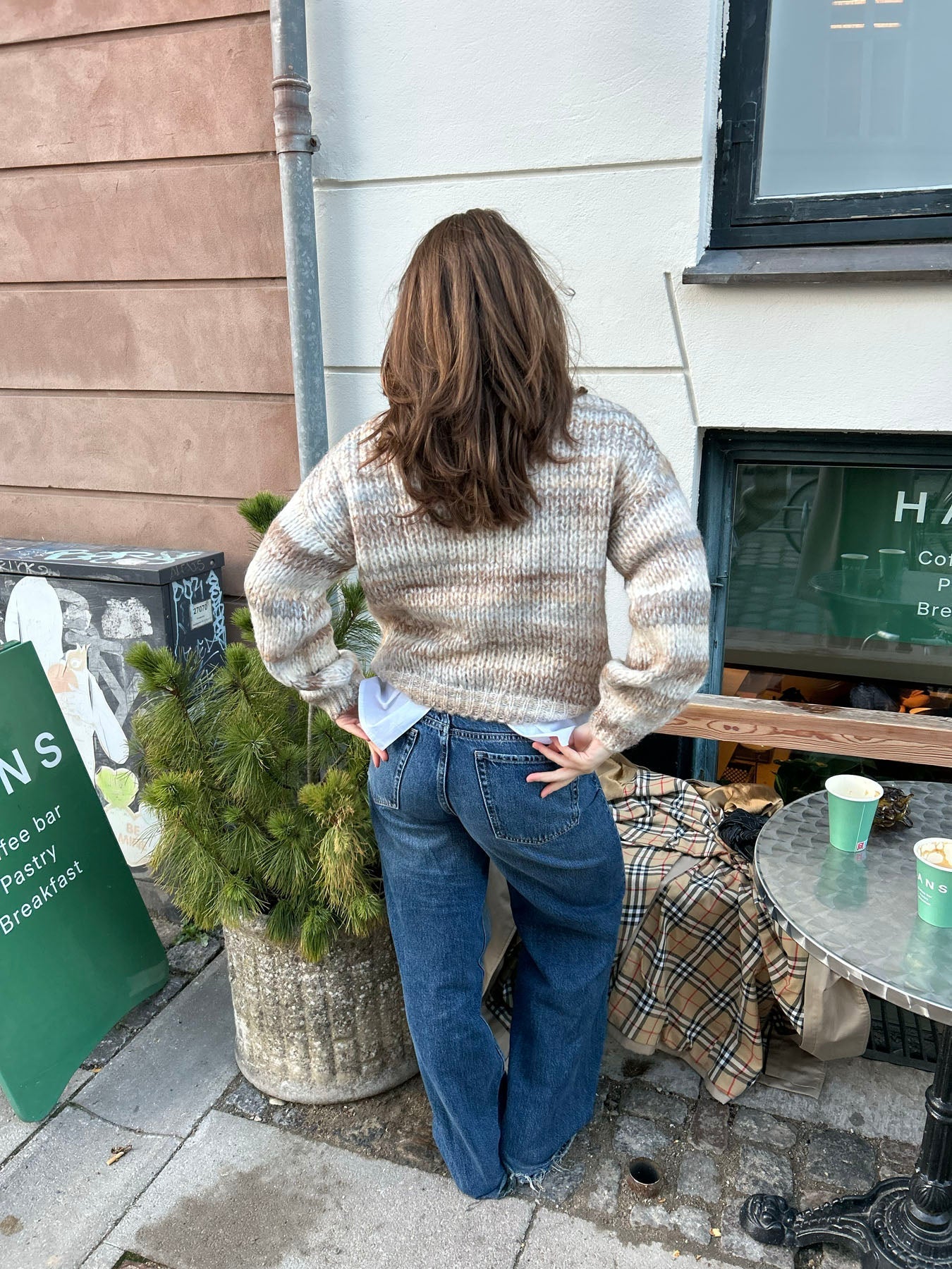 Naomi – Beige Striped Knit Sweater