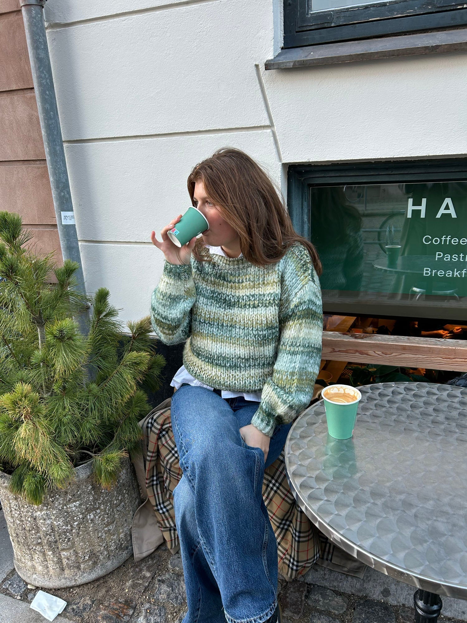 Zoe – Green Striped Knit Sweater