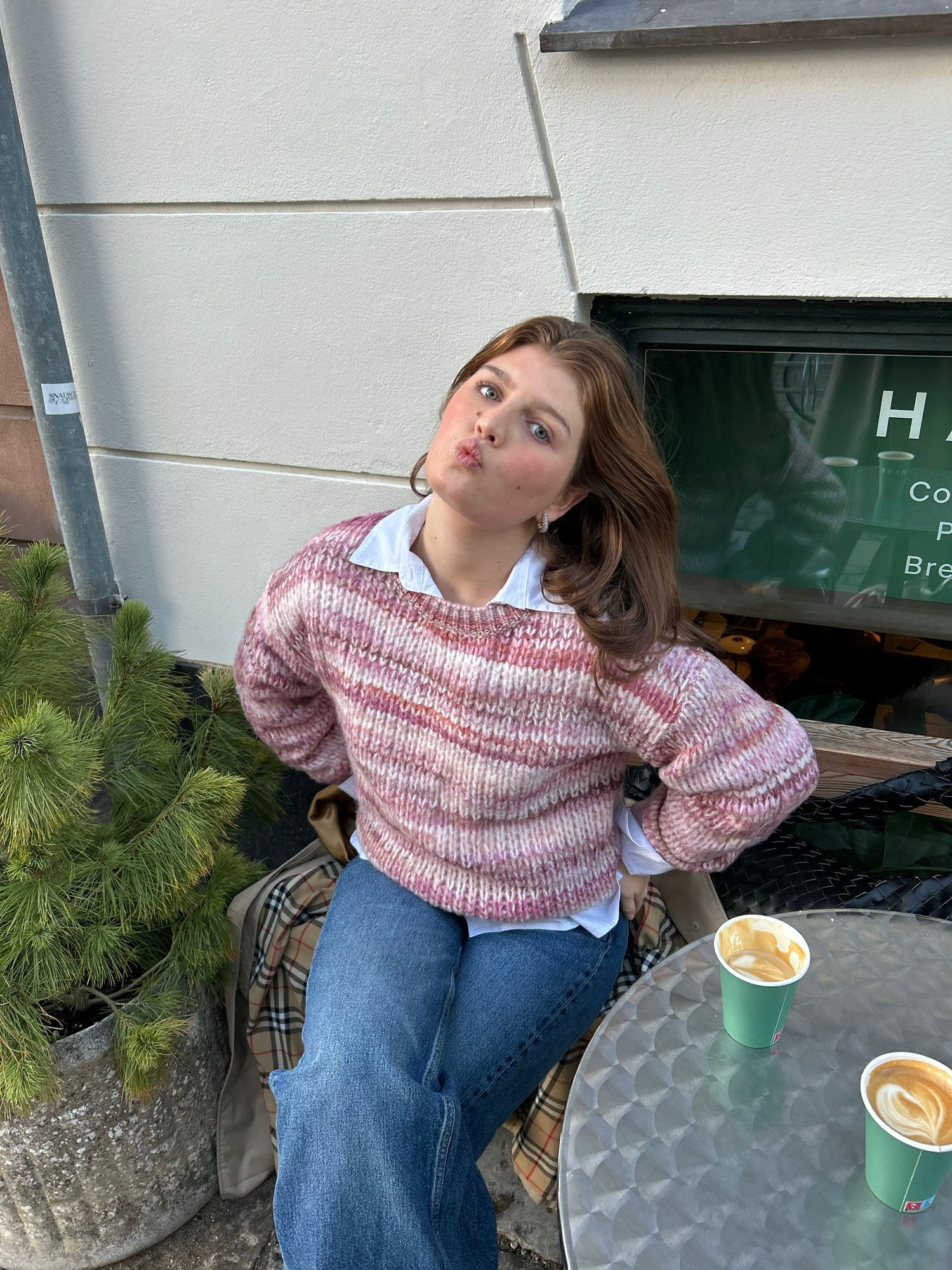 Ella – Pink Striped Knit Winter Sweater