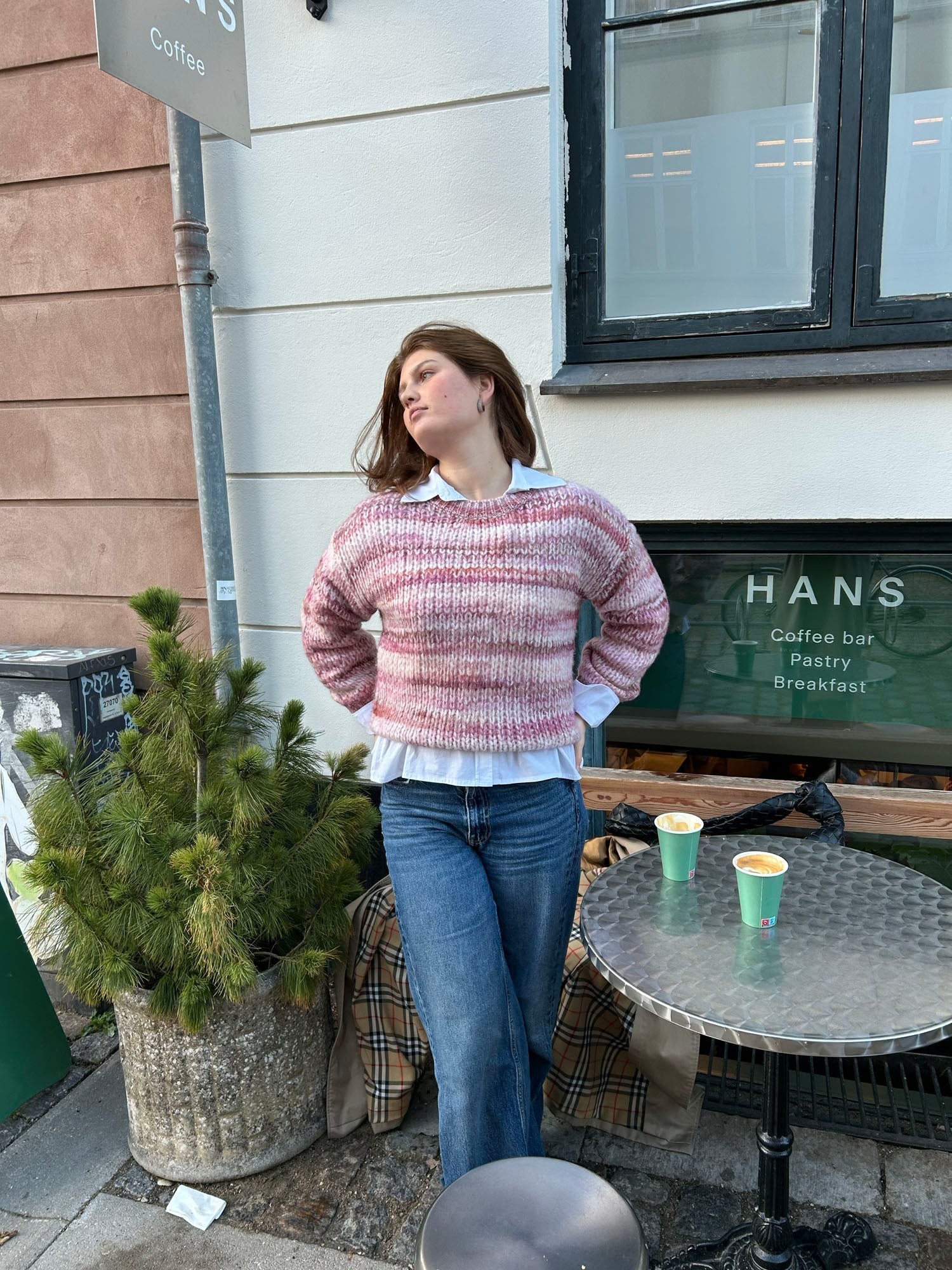 Ella – Pink Striped Knit Winter Sweater