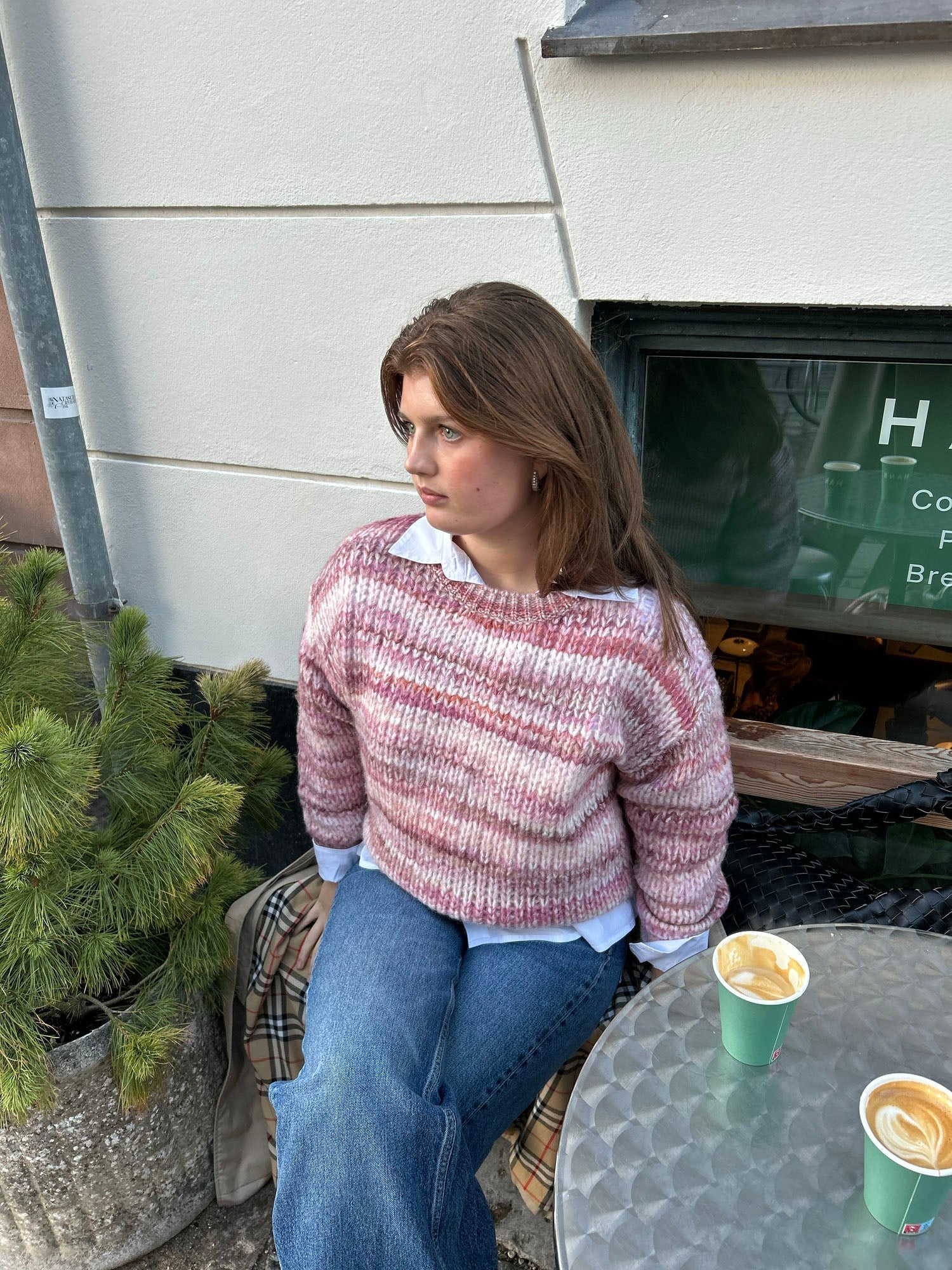Ella – Pink Striped Knit Winter Sweater