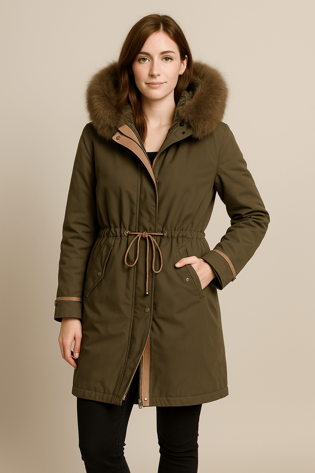 Women’s Quilted Lining Adjustable Waist Parka Jacket