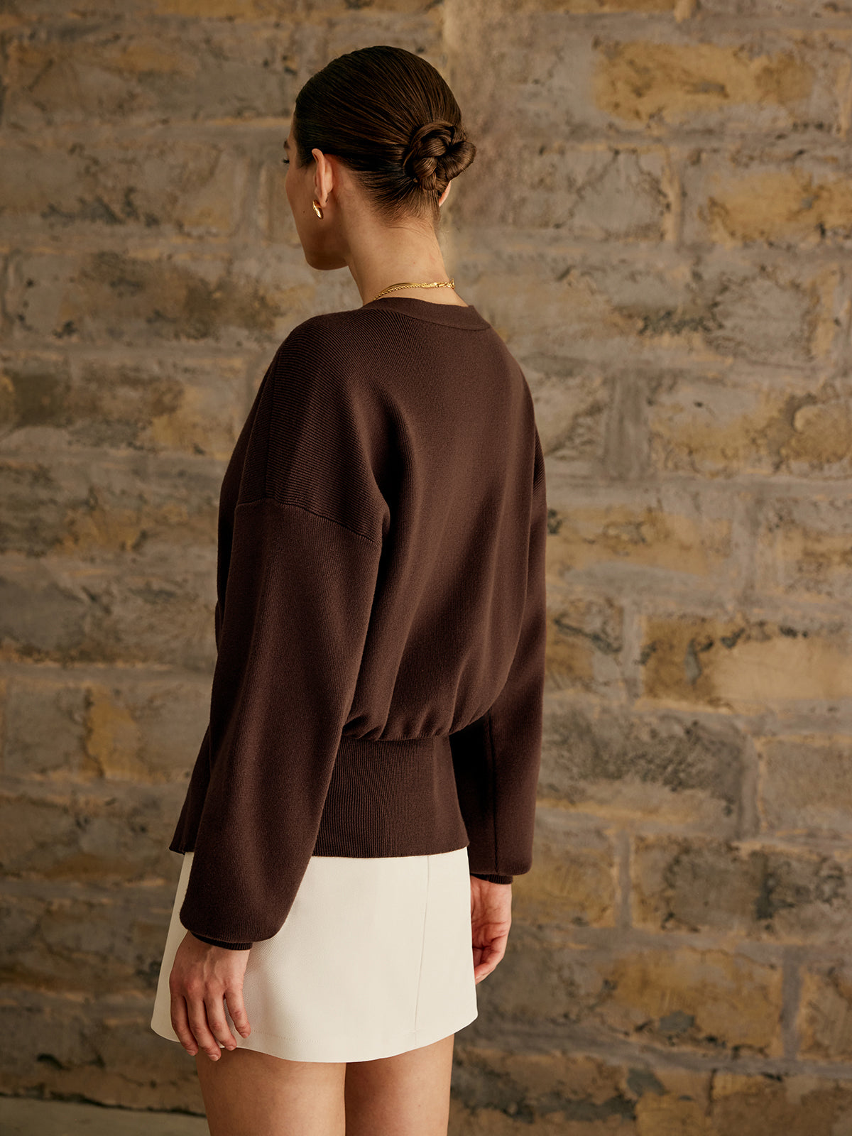 Golden Button Plain Cardigan Woman