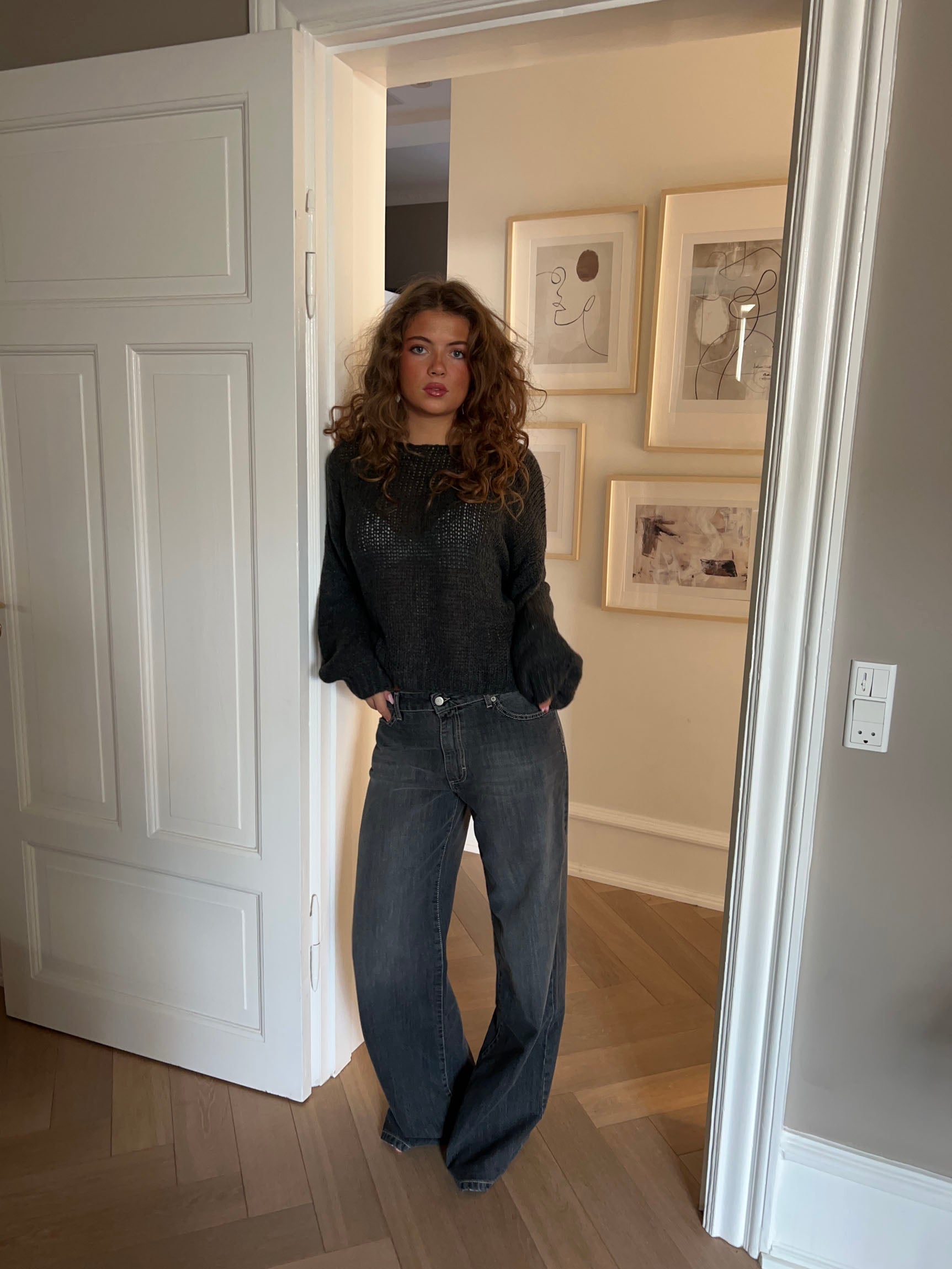 Eva – Grey Tie‑Back Loose Knit Sweater