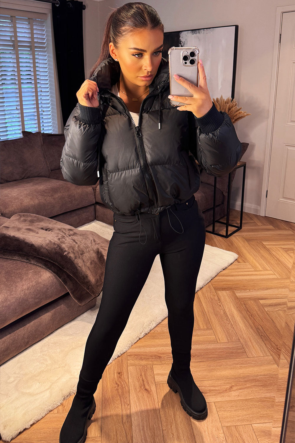 Black Waterproof Puffer Jacket Women