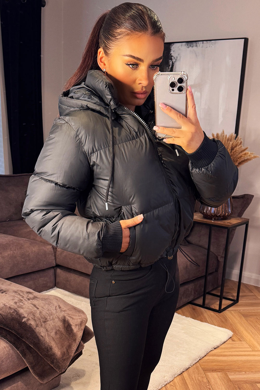 Black Waterproof Puffer Jacket Women