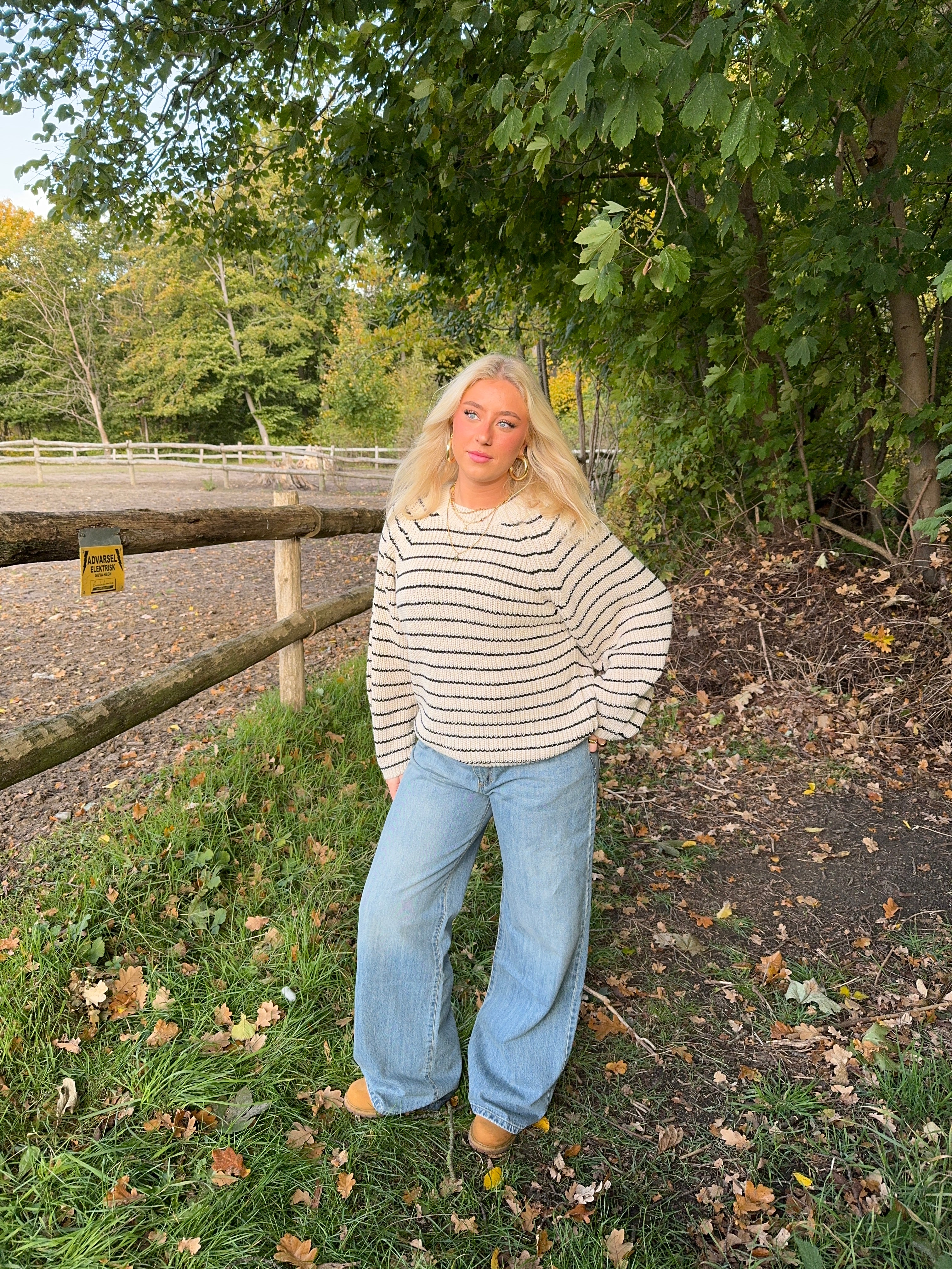 Calva – Beige & Black Striped Knit Winter Sweater