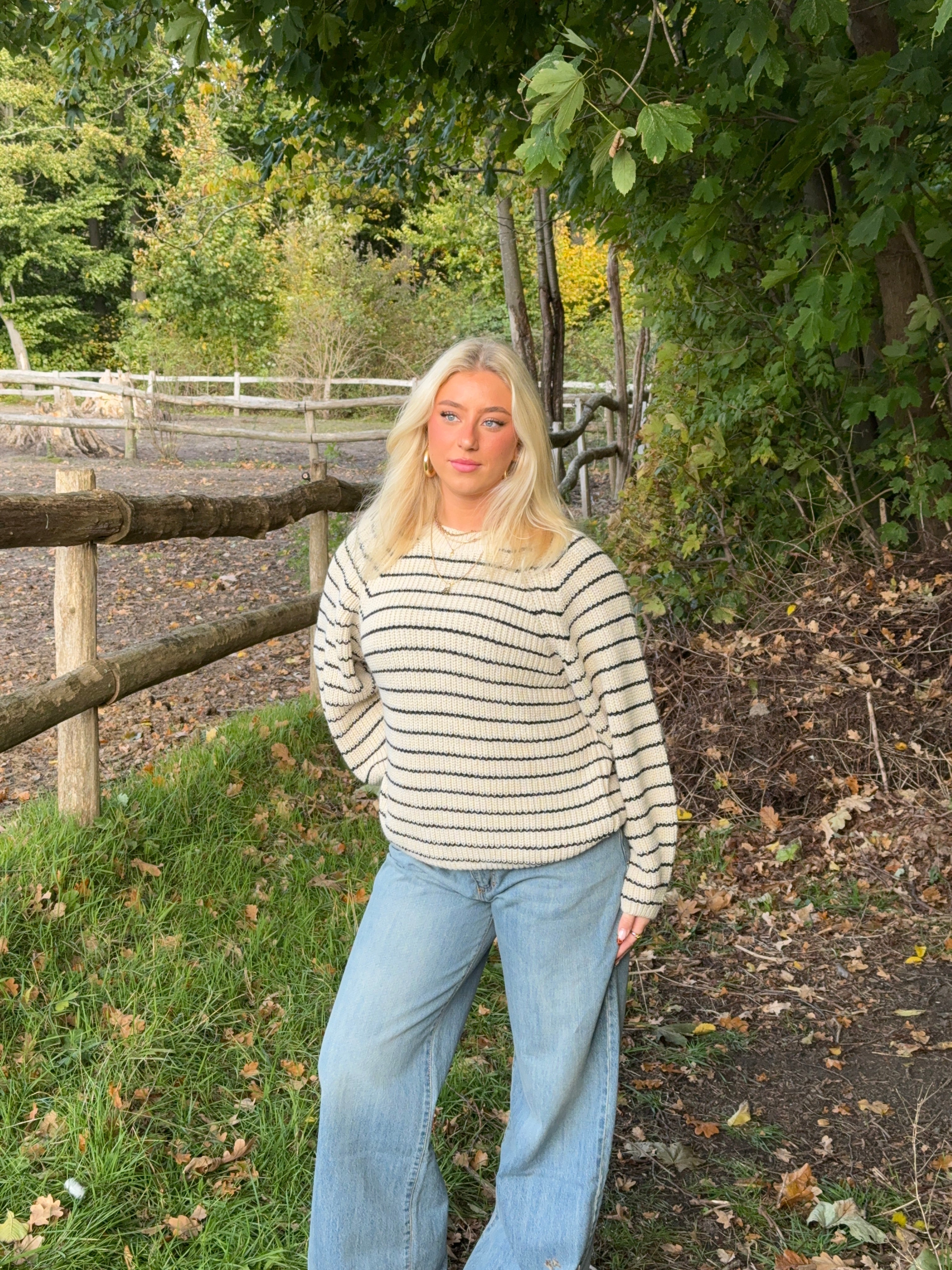 Calva – Beige & Black Striped Knit Winter Sweater