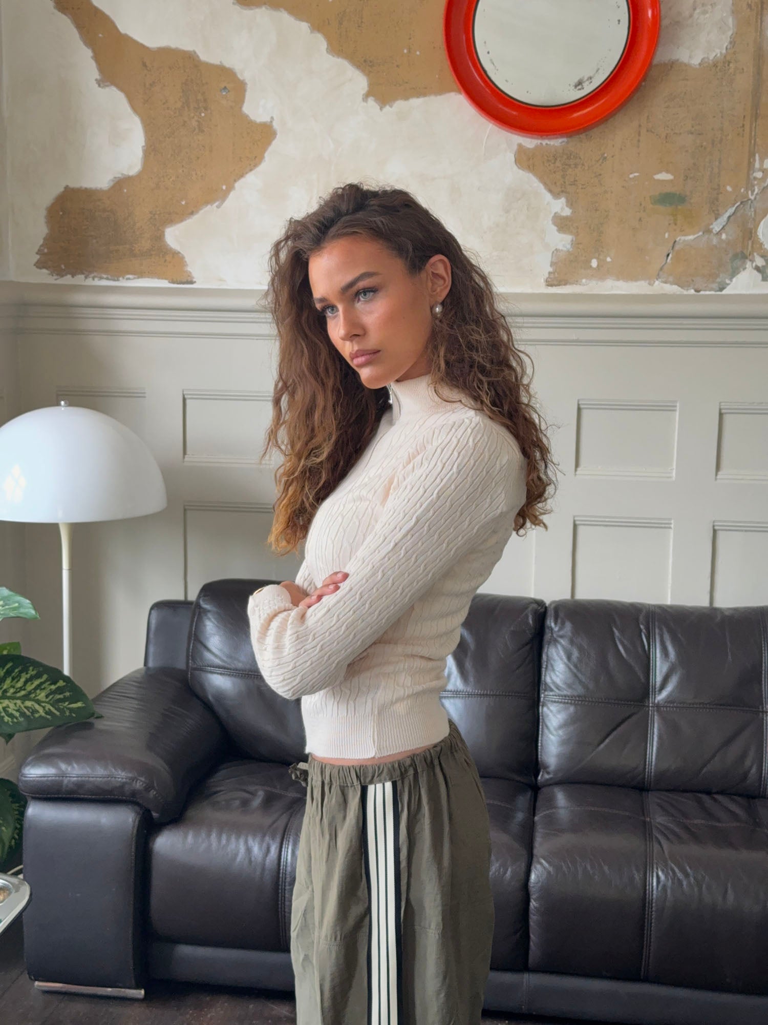 Carly – Off White Cable Zip Sweater