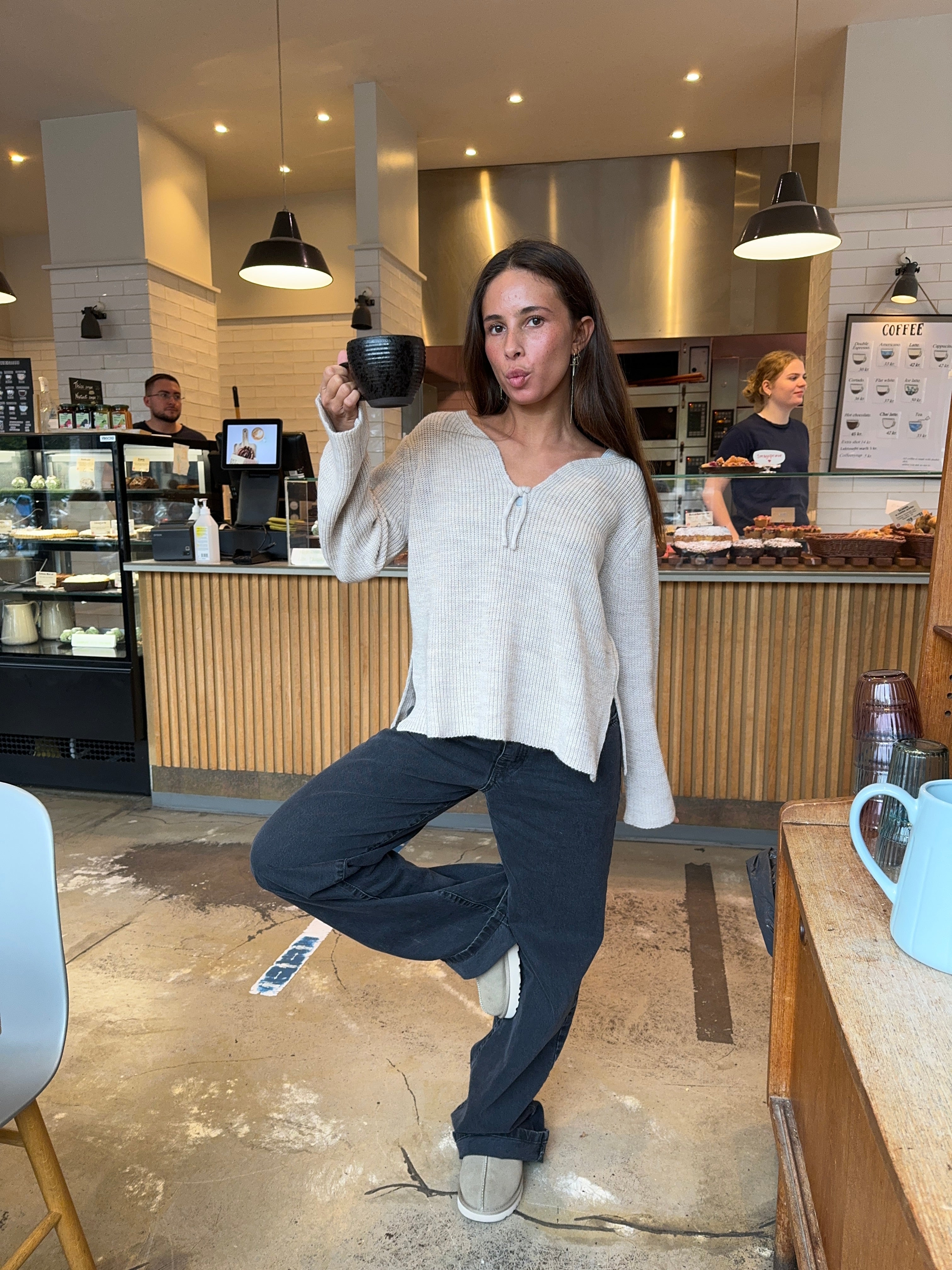 Luna – Beige Tie Front Sweater