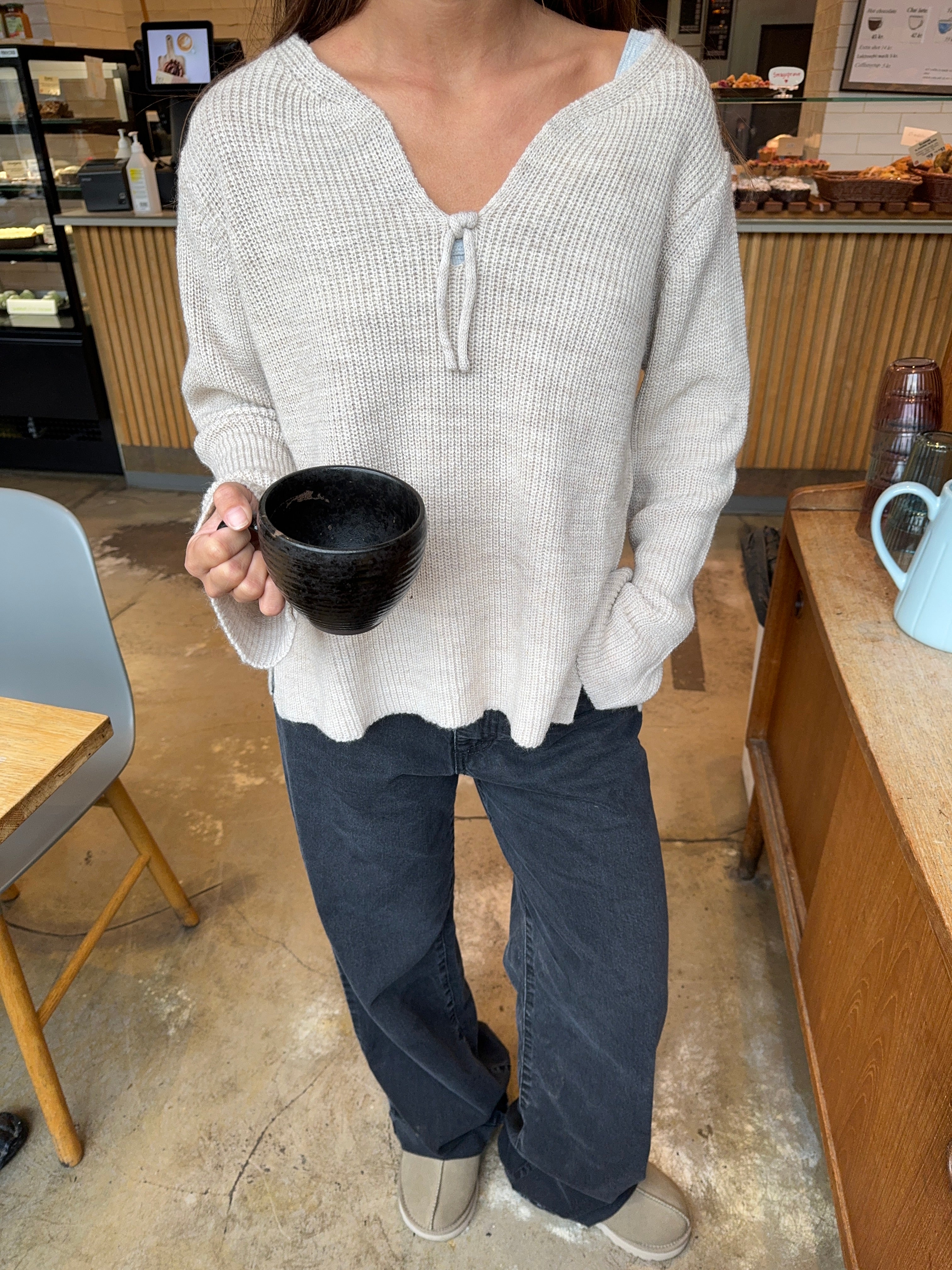 Luna – Beige Tie Front Sweater