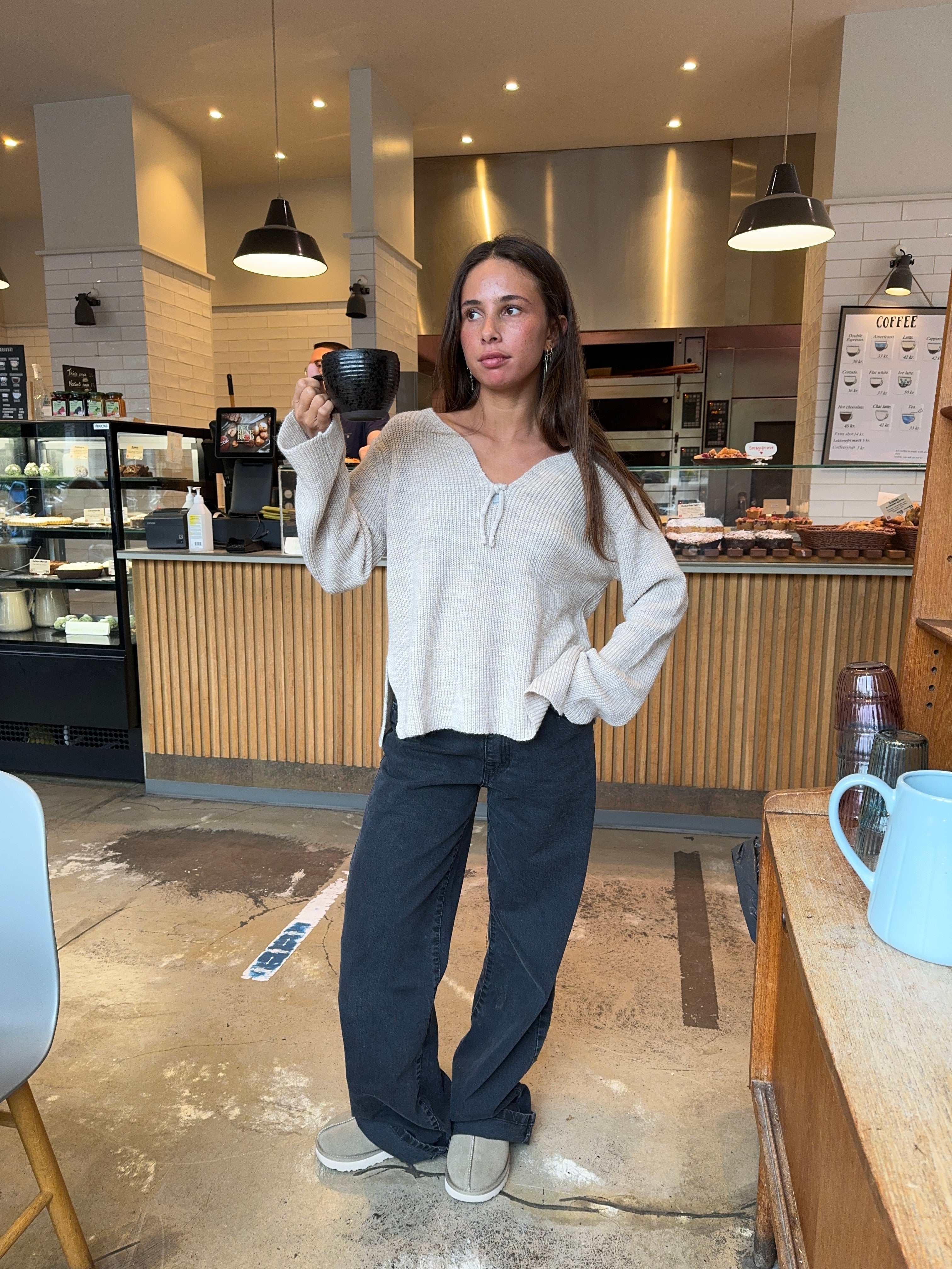 Luna – Beige Tie Front Sweater