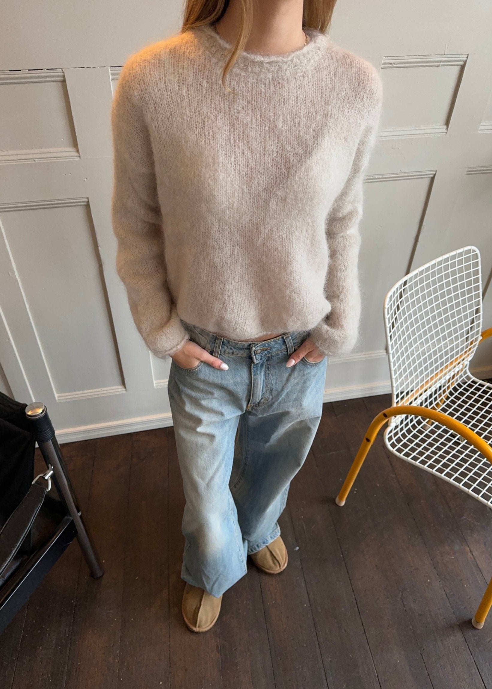 Olivia – Beige Fuzzy Urban Mohair Sweater