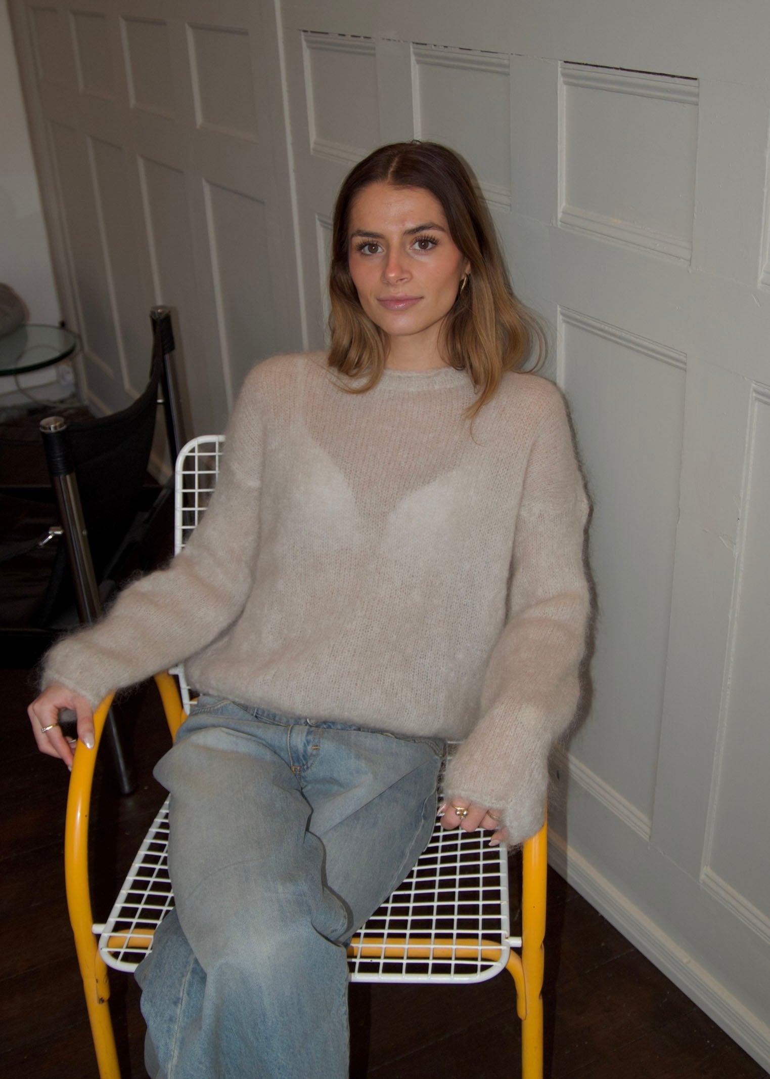 Olivia – Beige Fuzzy Urban Mohair Sweater