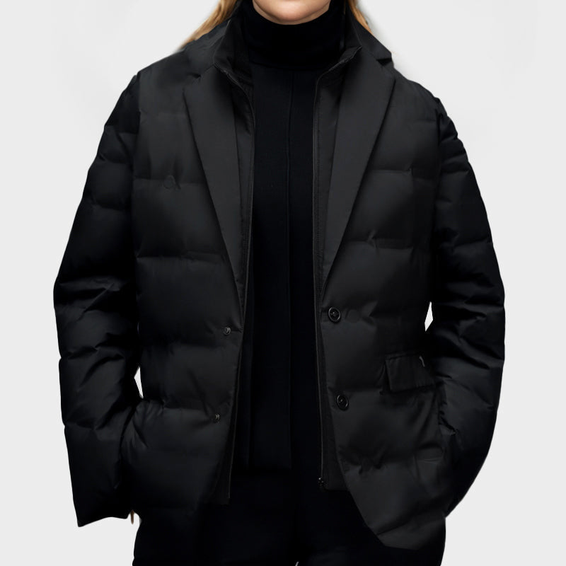 Women's Puffer Blazer Jacket - Notched Lapel and Single-Breasted Closure