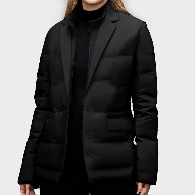 Women's Puffer Blazer Jacket - Notched Lapel and Single-Breasted Closure