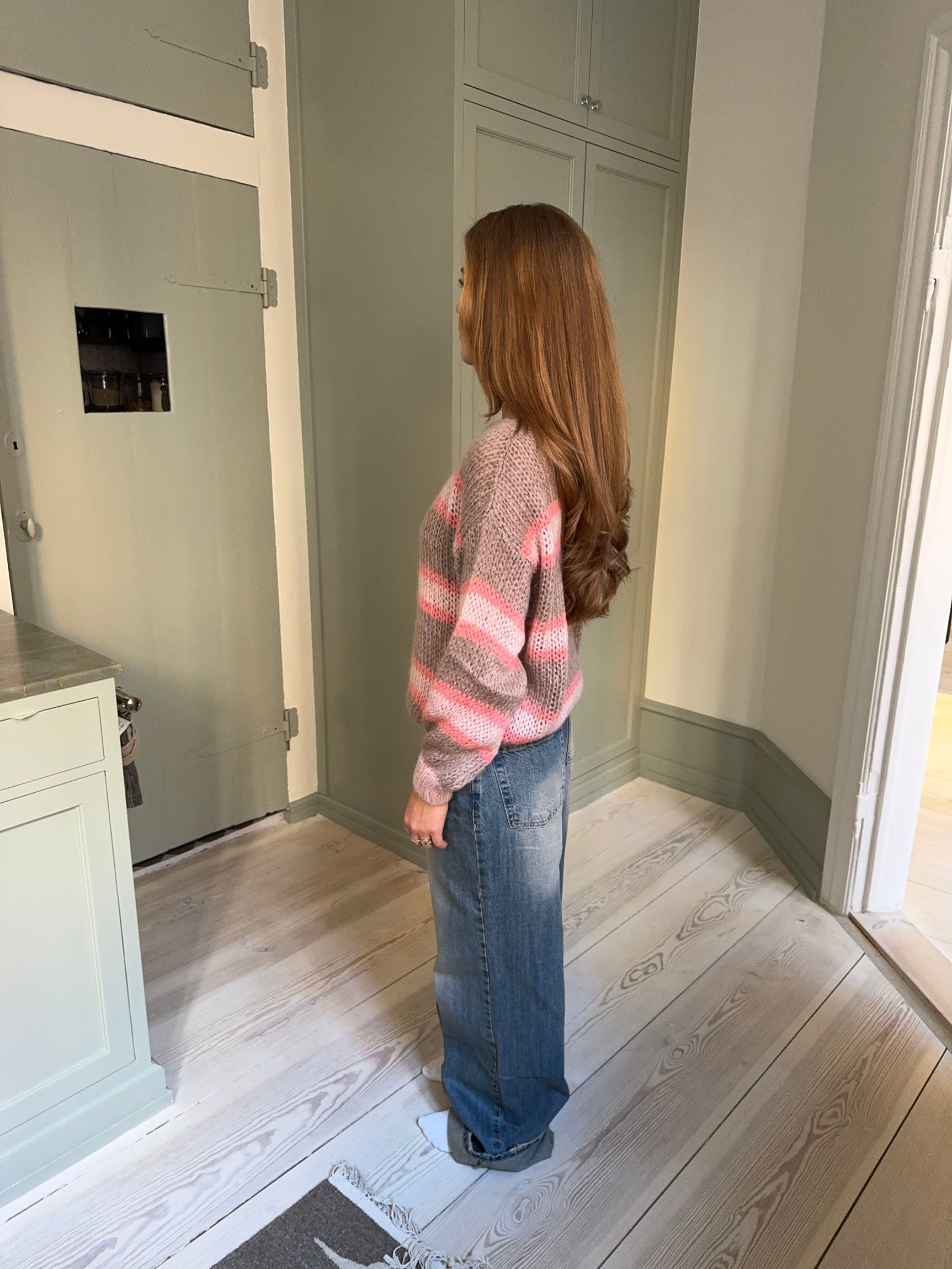 Evelina – Brown Pink Striped Mohair Retro Sweater