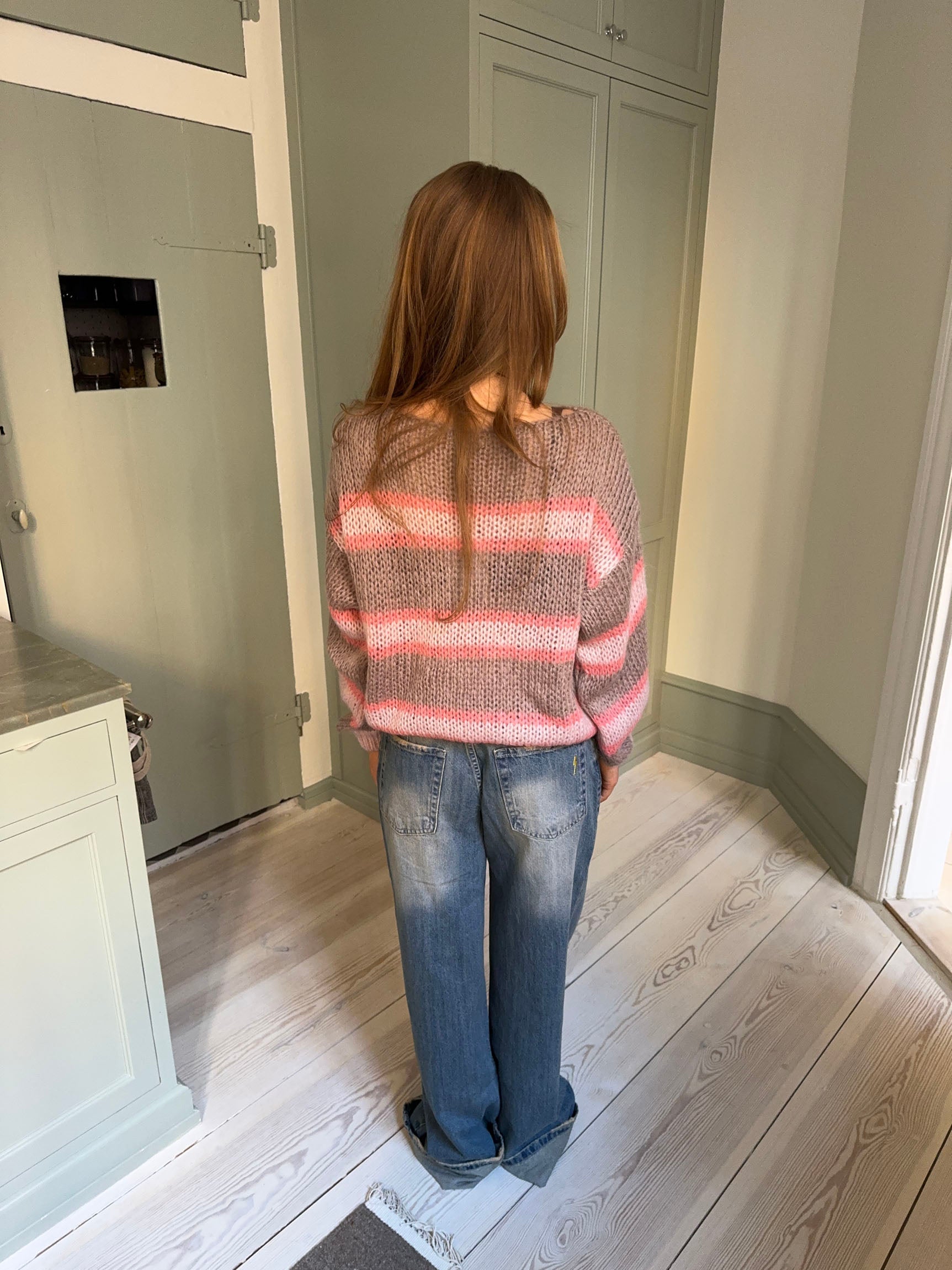 Evelina – Brown Pink Striped Mohair Retro Sweater
