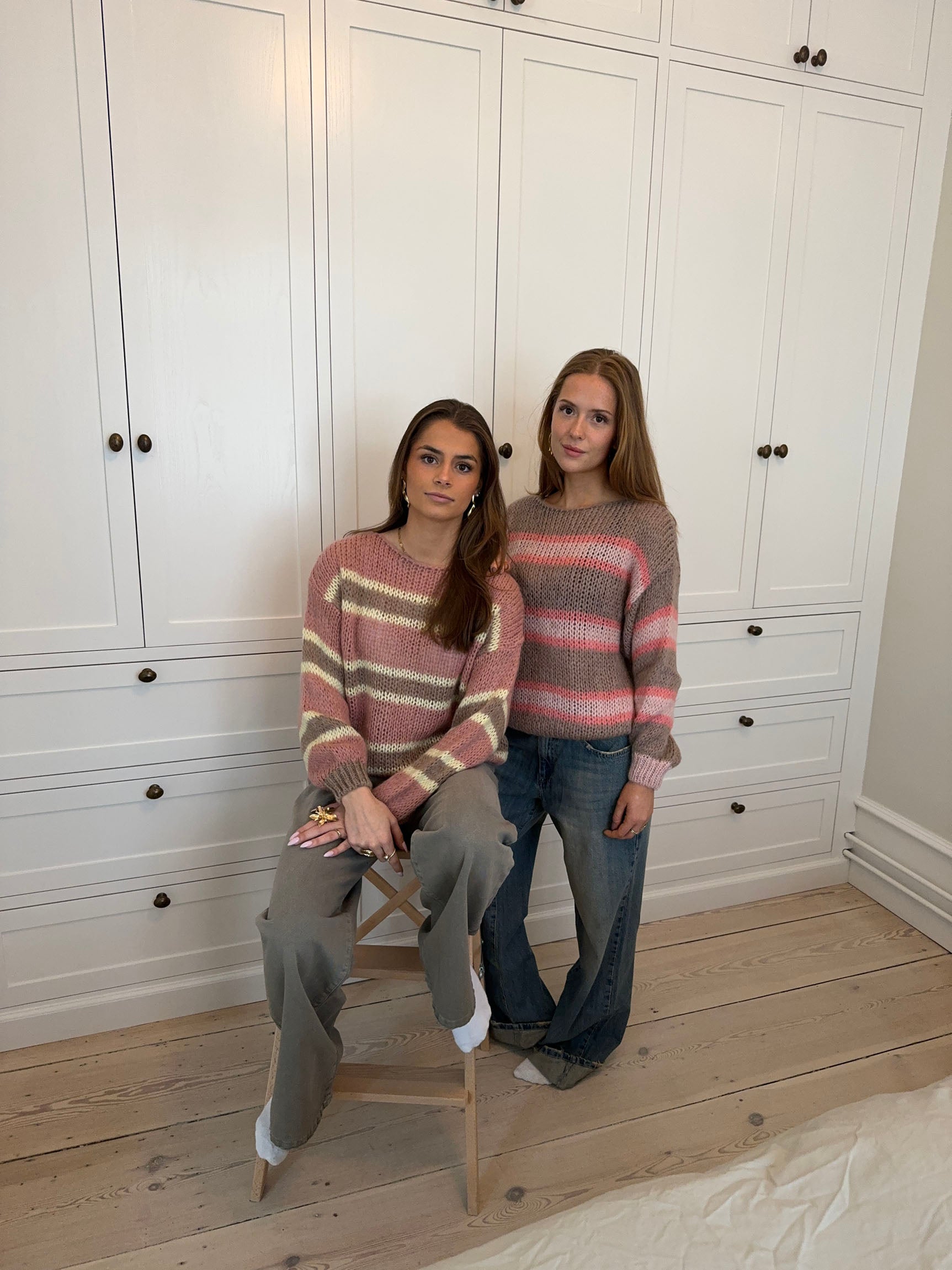 Evelina – Brown Pink Striped Mohair Retro Sweater