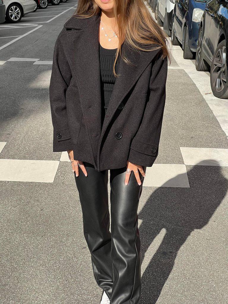 Ginalli - Oversized Black Wool-Look Peacoat