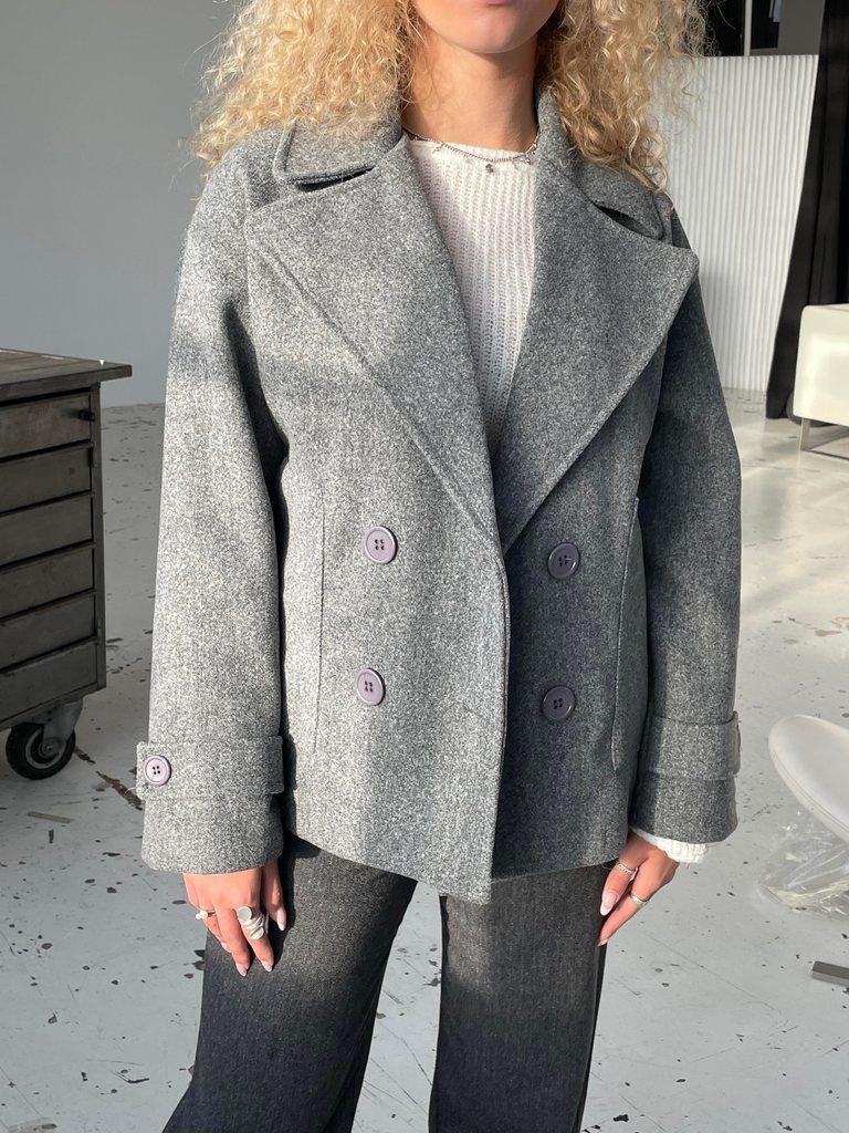 Mila — Cropped Double-Breasted Peacoat Grey