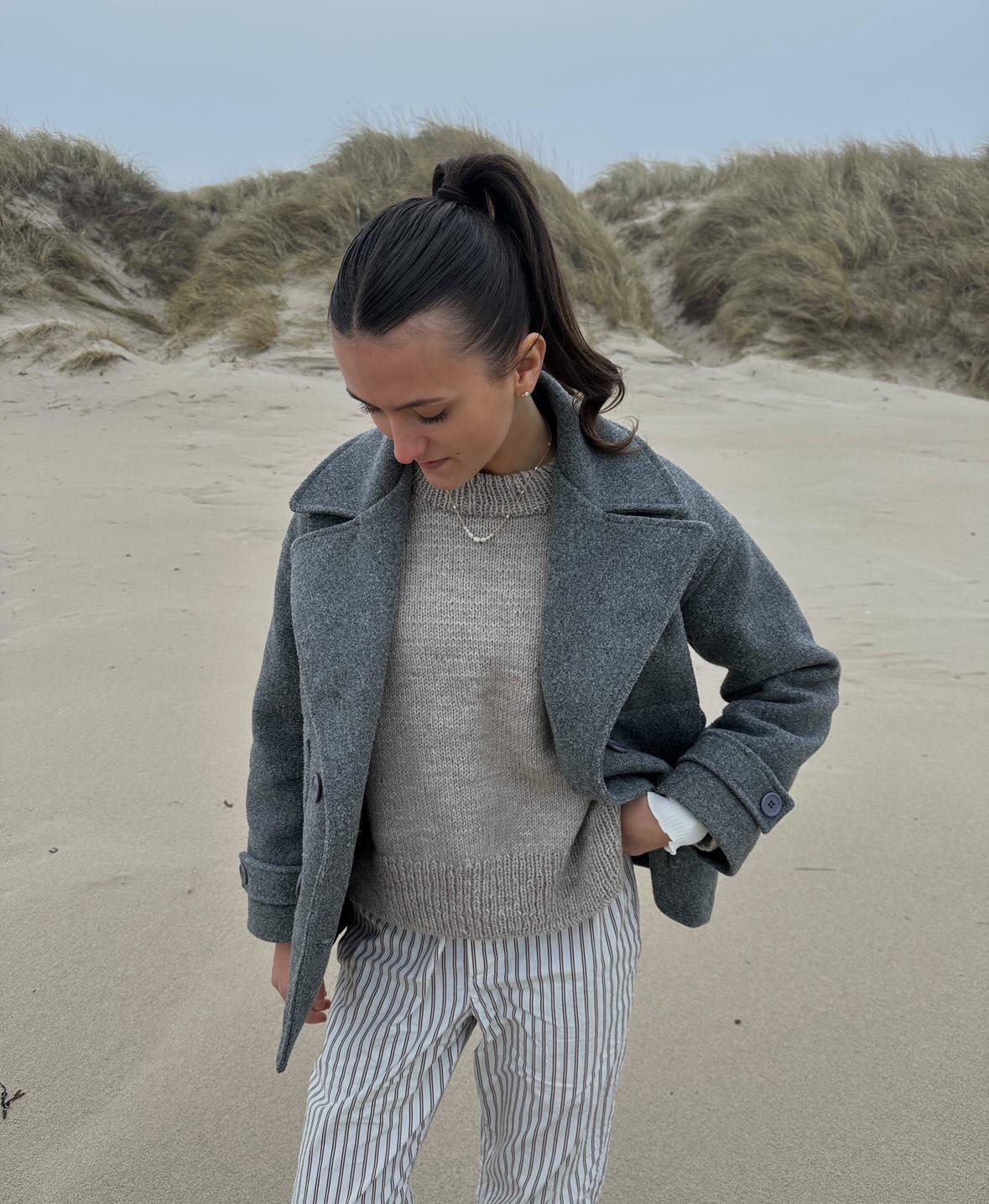 Mila — Cropped Double-Breasted Peacoat Grey