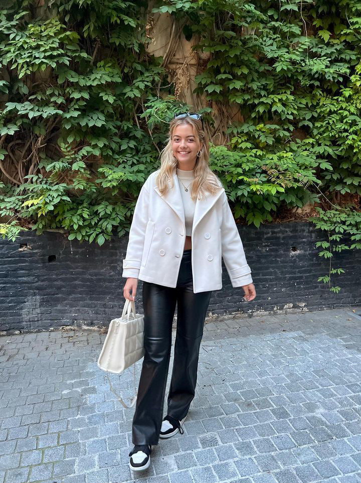 Mila - Off-White Cropped Peacoat Jacket