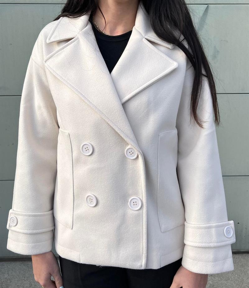 Mila - Off-White Cropped Peacoat Jacket