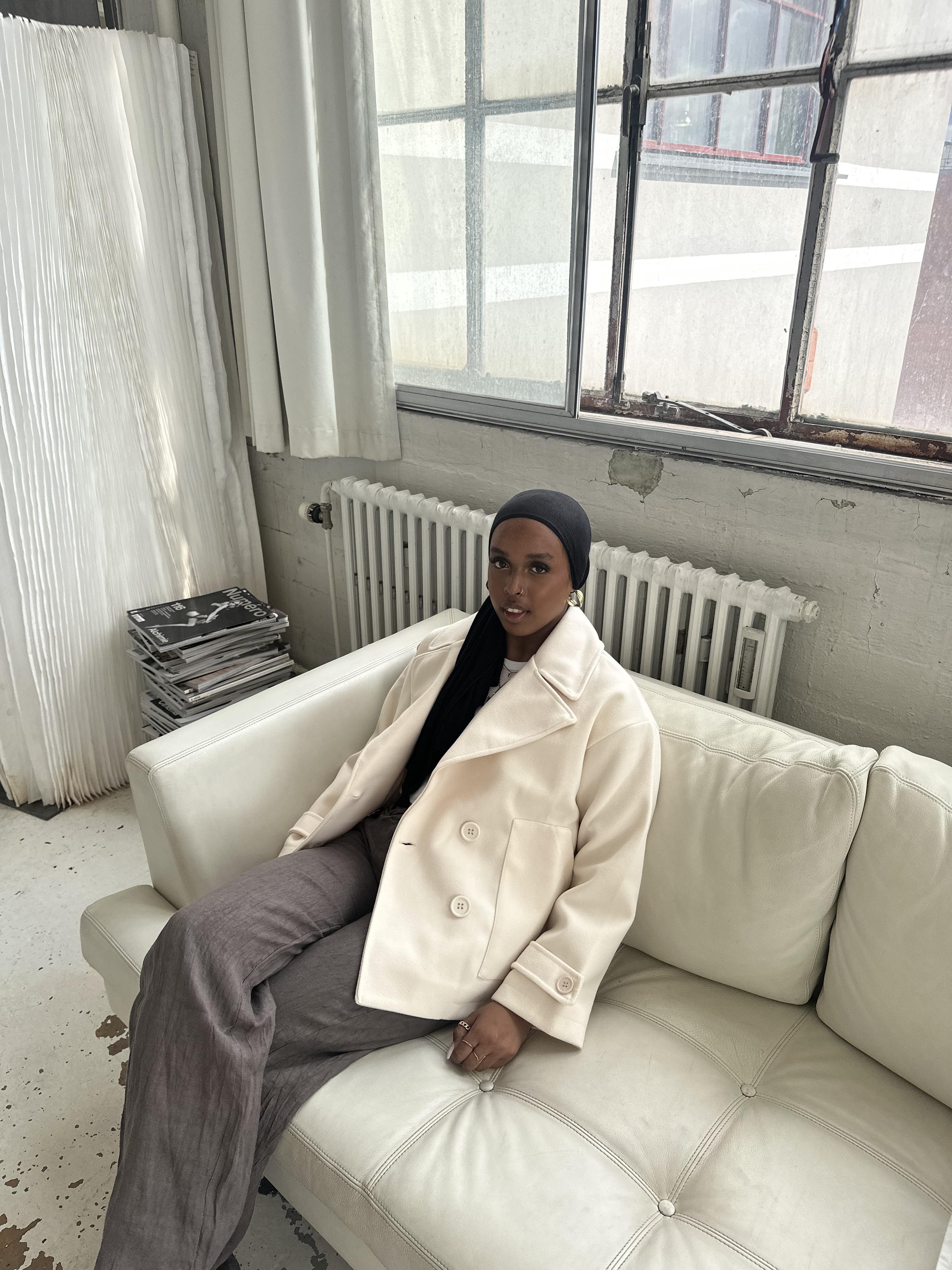 Mila - Off-White Cropped Peacoat Jacket