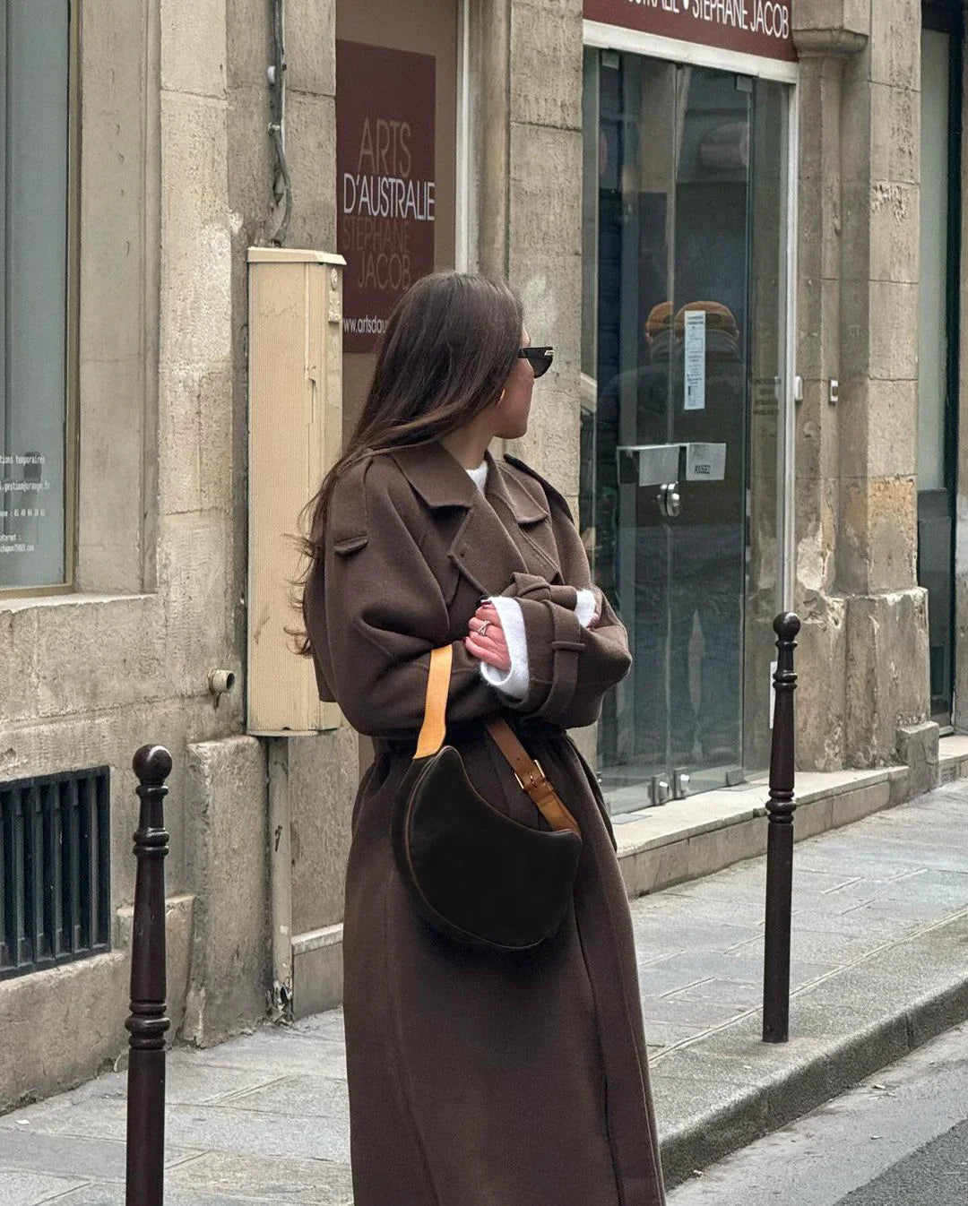 Luxurious Brown Wool Trench Coat with Belt for Women