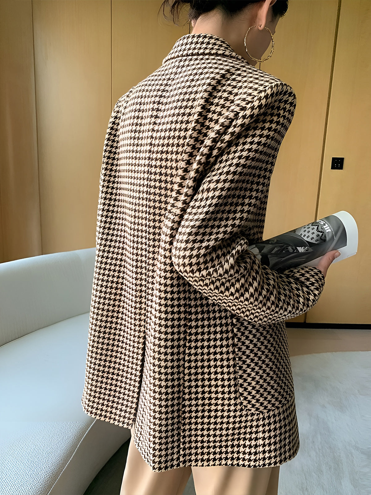 Ava - Houndstooth Waist-Belt Blazer