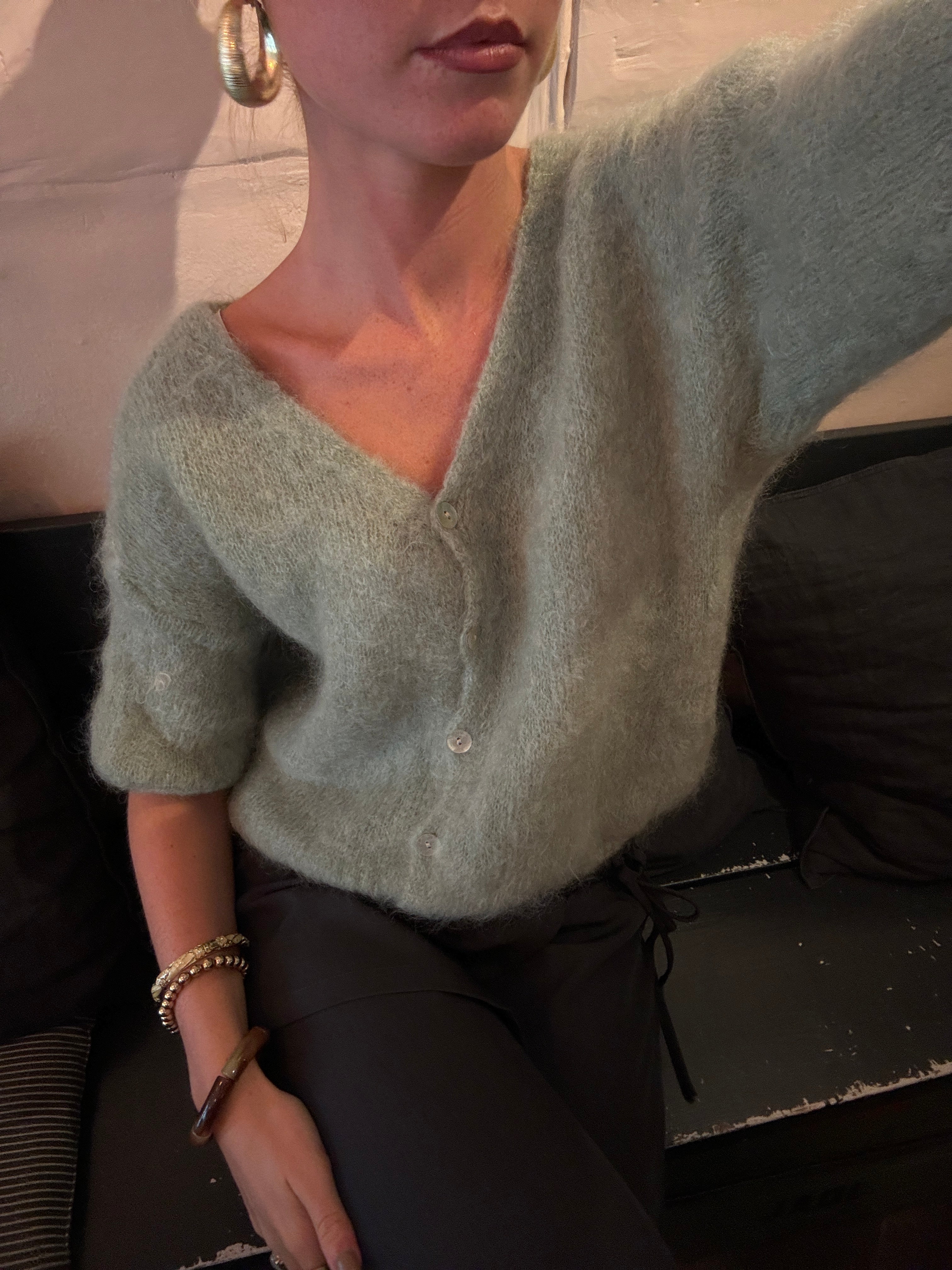 Cardigan V-neck Fluffy Mohair Woman