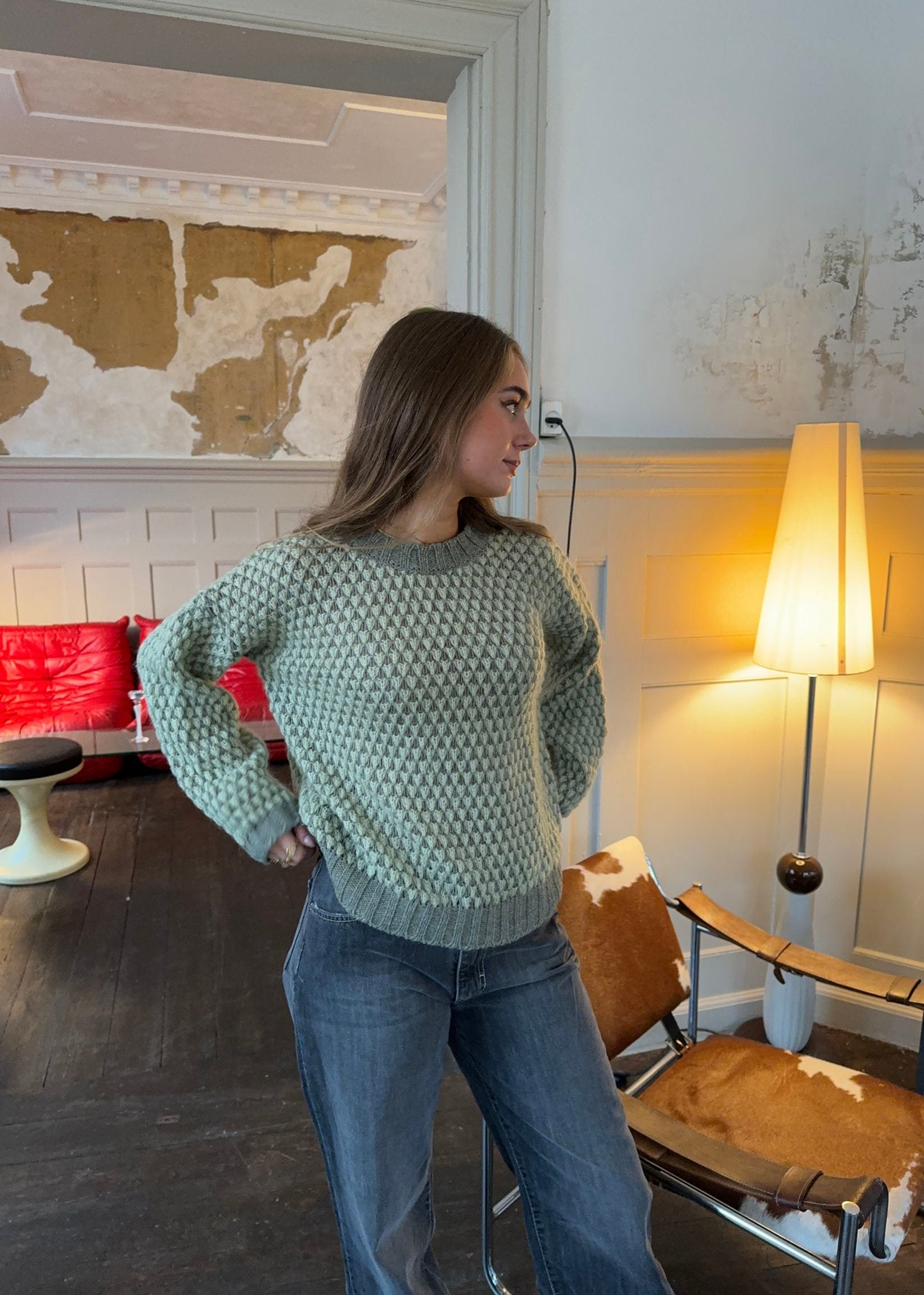 Chloe – Green Bubble Knit Winter Sweater