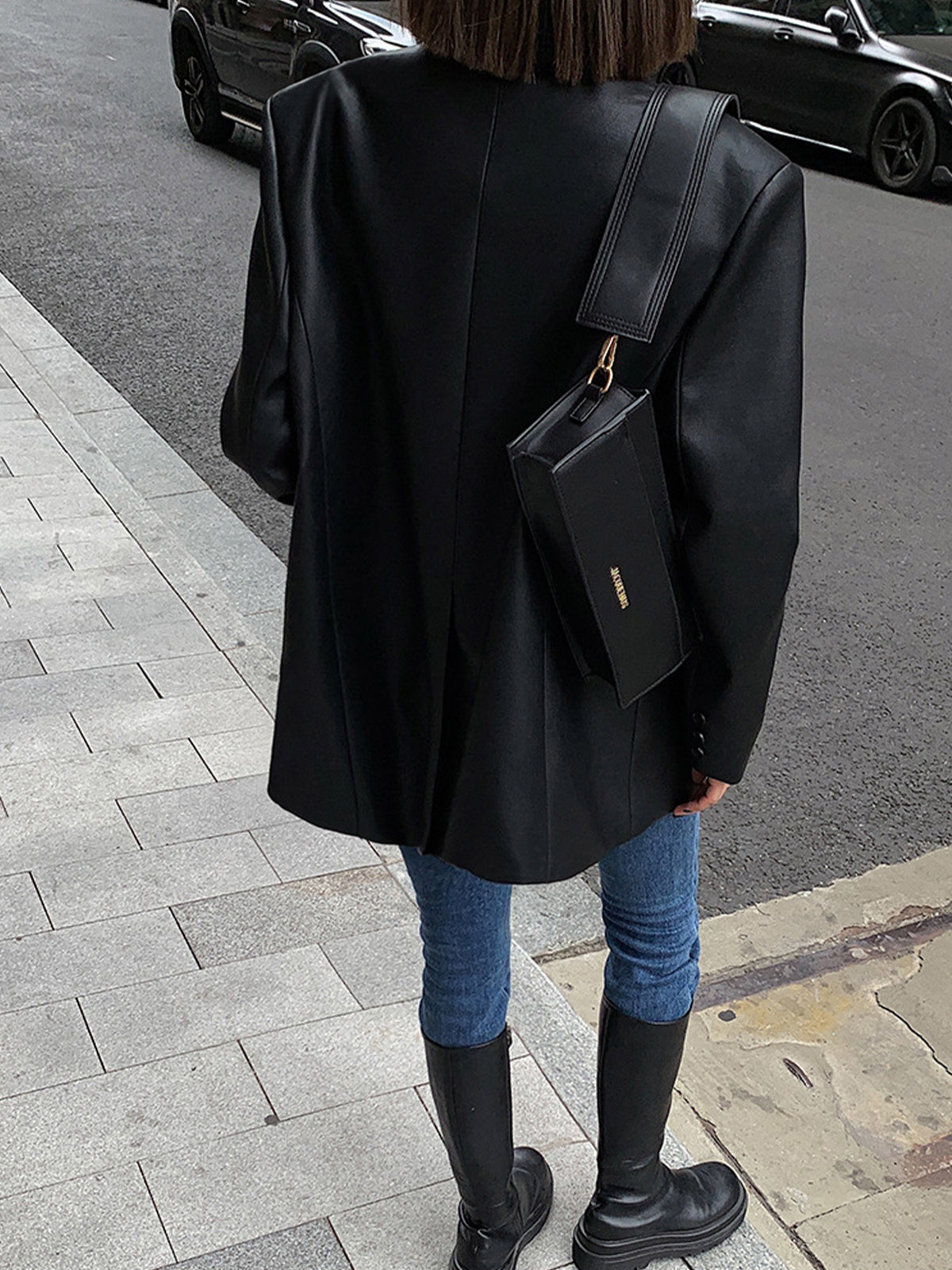 Ava – Oversized Faux-Leather Blazer