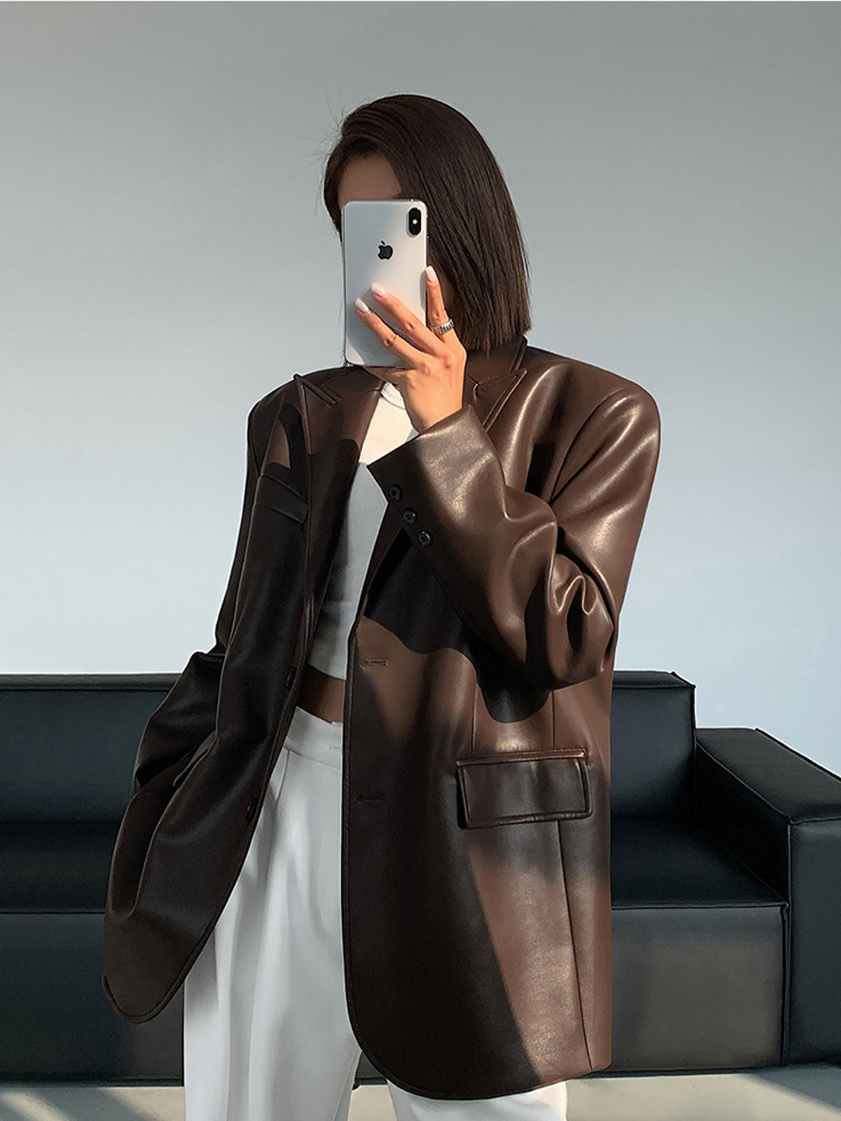 Ava – Oversized Faux-Leather Blazer