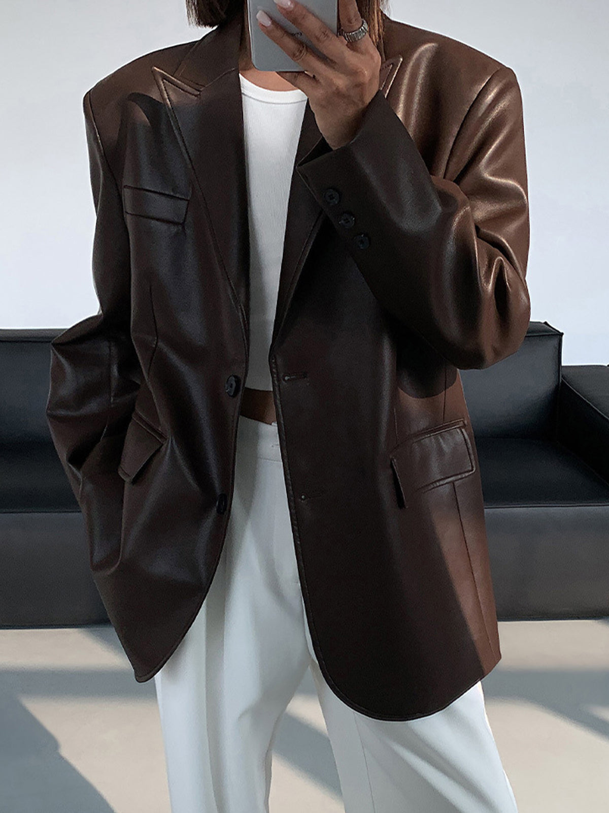 Ava – Oversized Faux-Leather Blazer